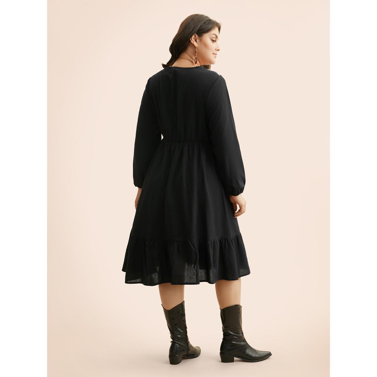 Plus Size Boho Print Overlap Collar Midi Dress Black Women Resort Non Overlap Collar Long Sleeve Curvy BloomChic 18-20/2X Product Image