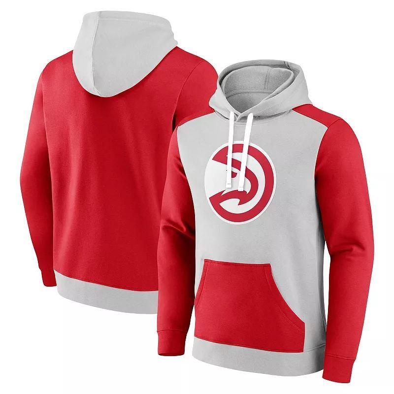 Mens Fanatics Branded Gray/Red Atlanta Hawks Arctic Colorblock Pullover Hoodie Product Image