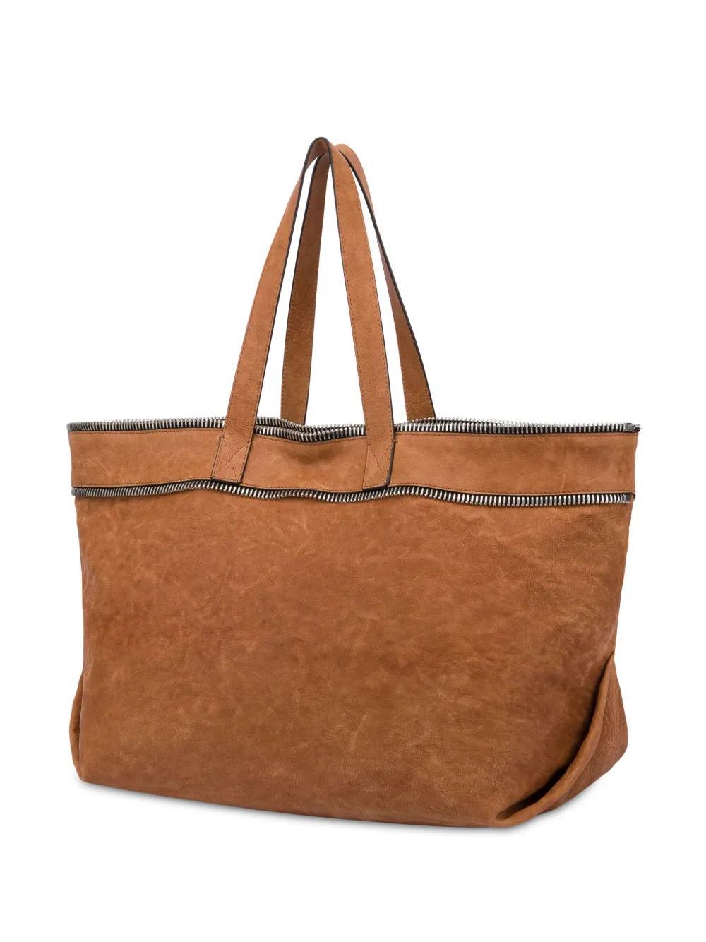 MOSCHINO Decorative-zips Leather Tote Bag In Brown Product Image