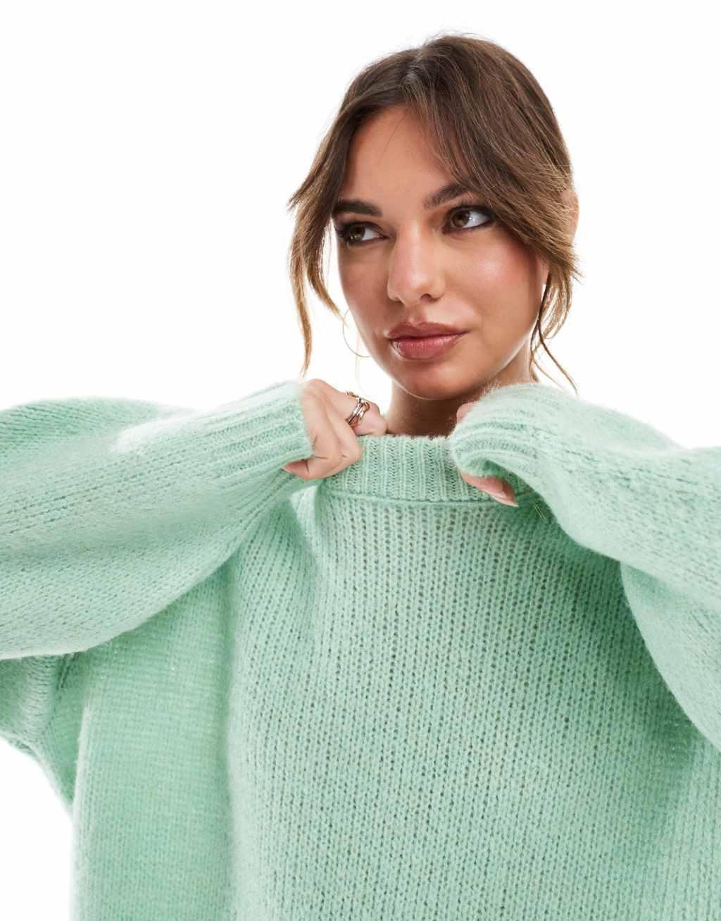 ASOS DESIGN oversized crew neck sweater in sage green Product Image