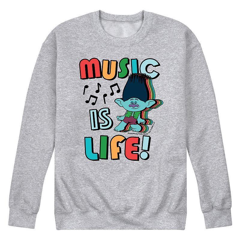 Men's Trolls Music Is Life Sweatshirt, Size: Medium, Gray Product Image