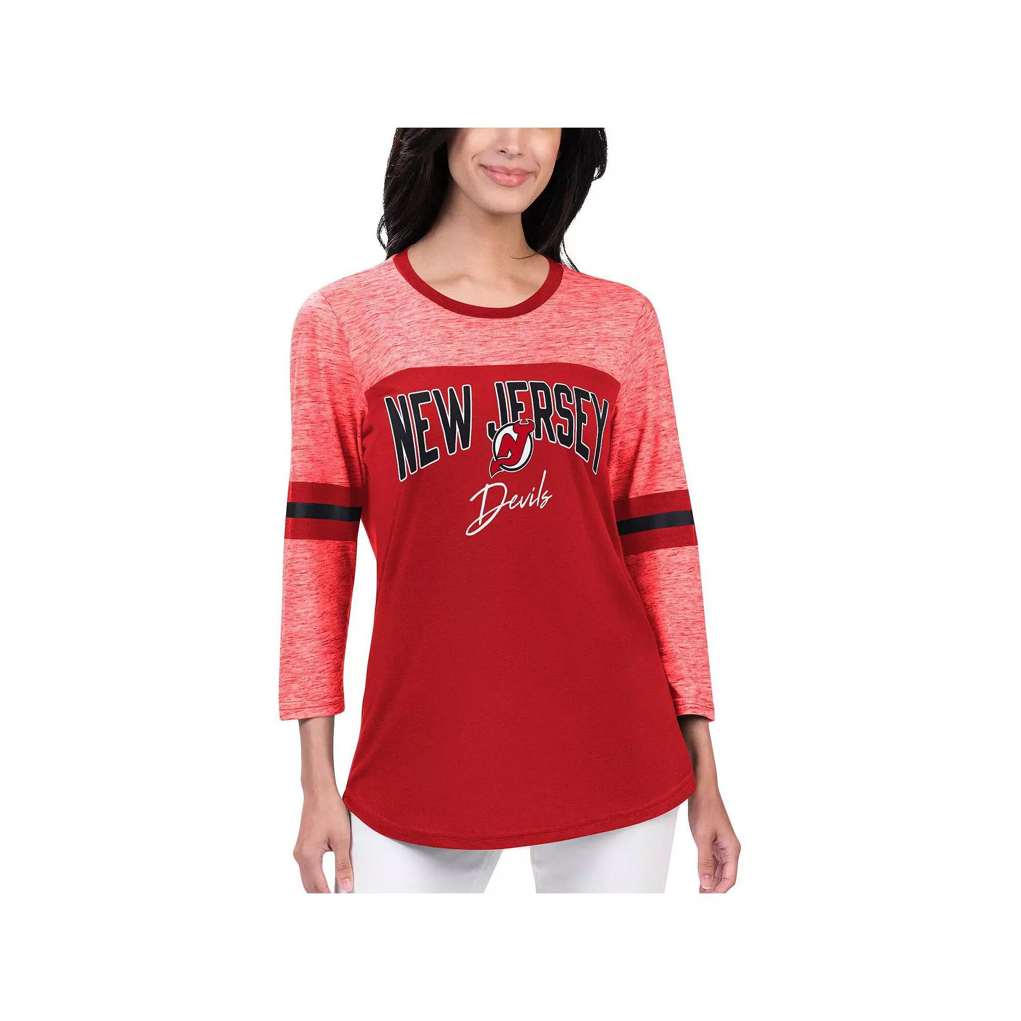 Women's G-III 4Her by Carl Banks Red New Jersey Devils Play The Game 3/4-Sleeve T-Shirt,  Product Image