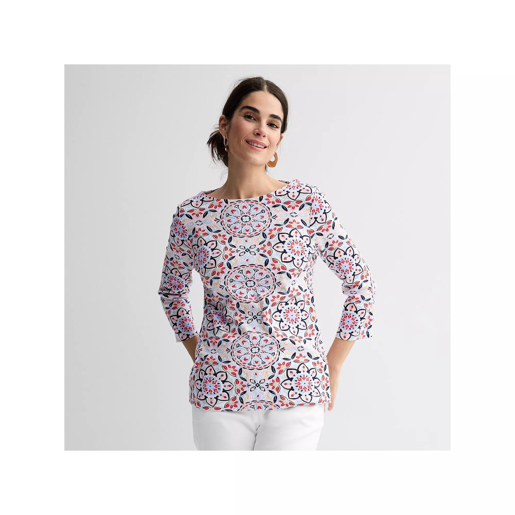 Women's Croft & Barrow® Boatneck Top, Size: Small, Pink Fancy Medallion Product Image