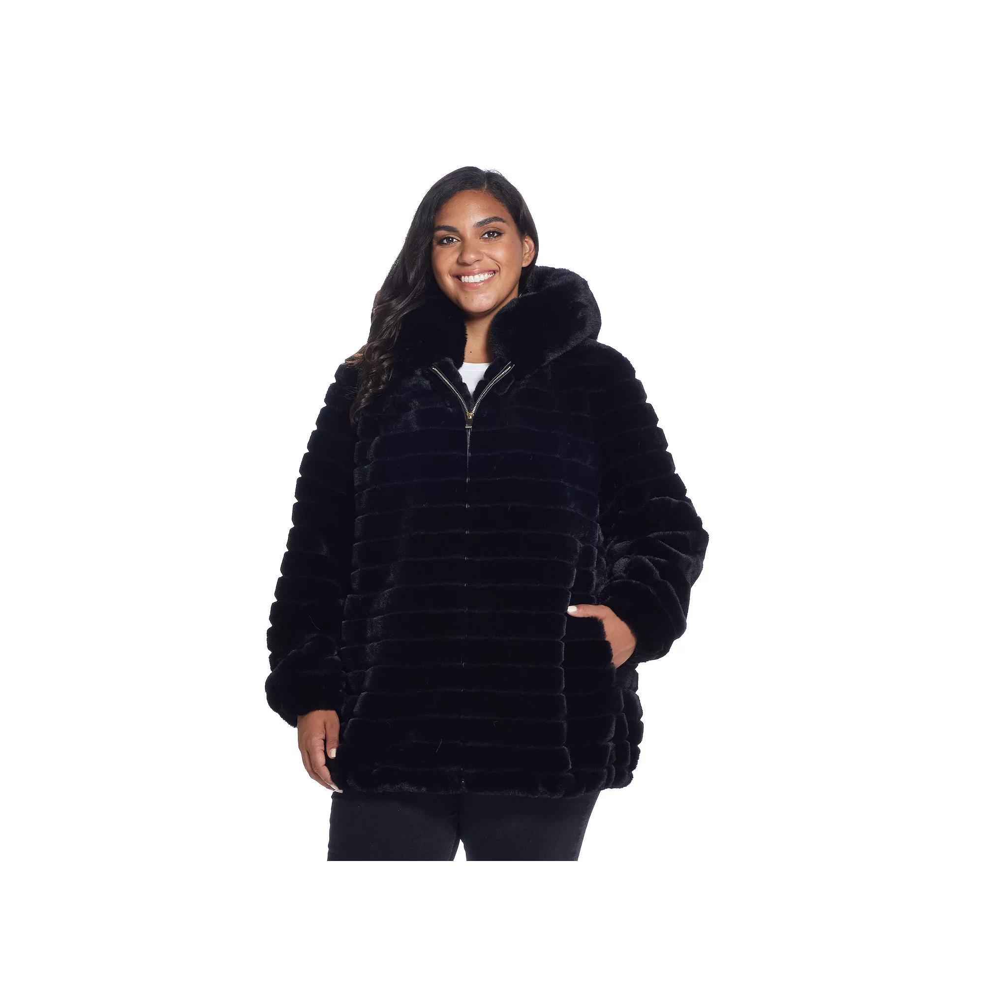 Plus Size Gallery Hooded Faux-Fur Zip-Up Jacket, Womens Product Image