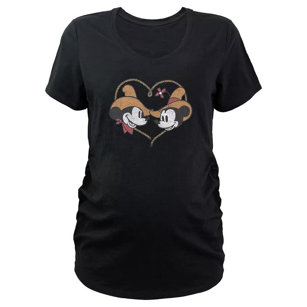 Maternity Mickey Mouse And Minnie Western Sweethearts V-Neck Graphic Tee, Women's, Size: Large-Mat, Black Product Image