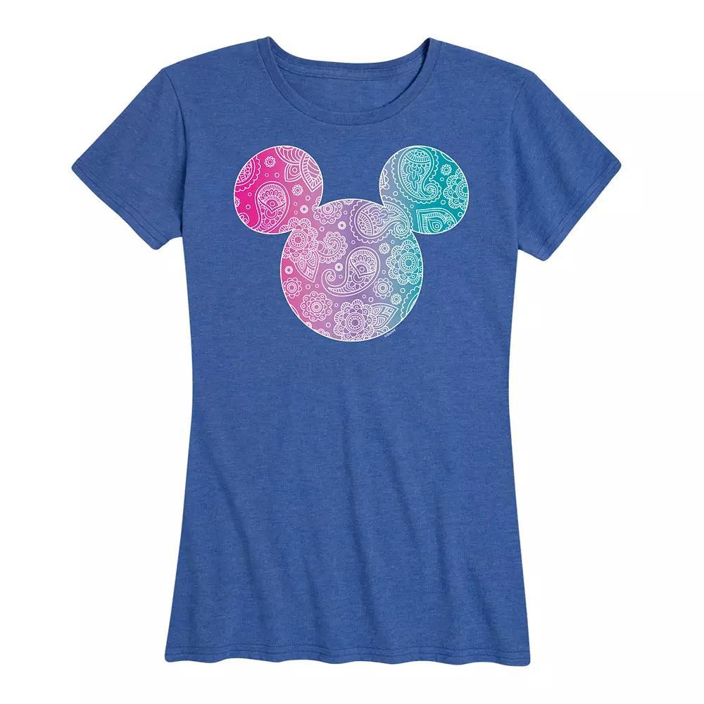 Disney's Mickey Mouse Women's Bandana Pattern Graphic Tee, Size: Small, Grey Blue Product Image