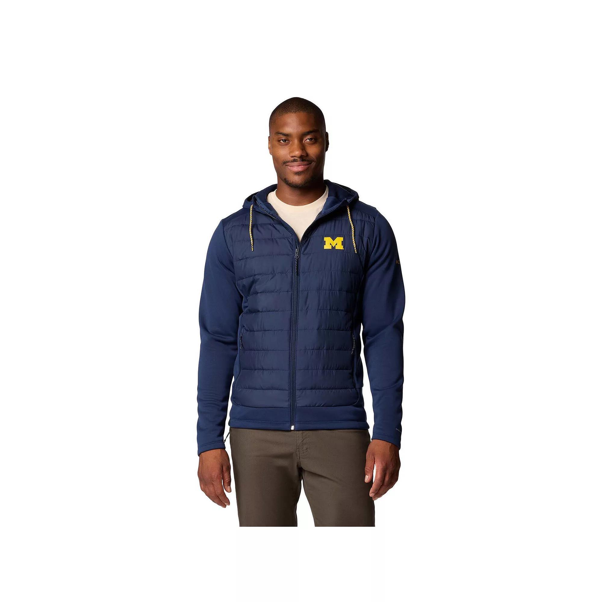 Men's Columbia Navy Michigan Wolverines Out-Shield Hybrid Full-Zip Hoodie Jacket,  Product Image