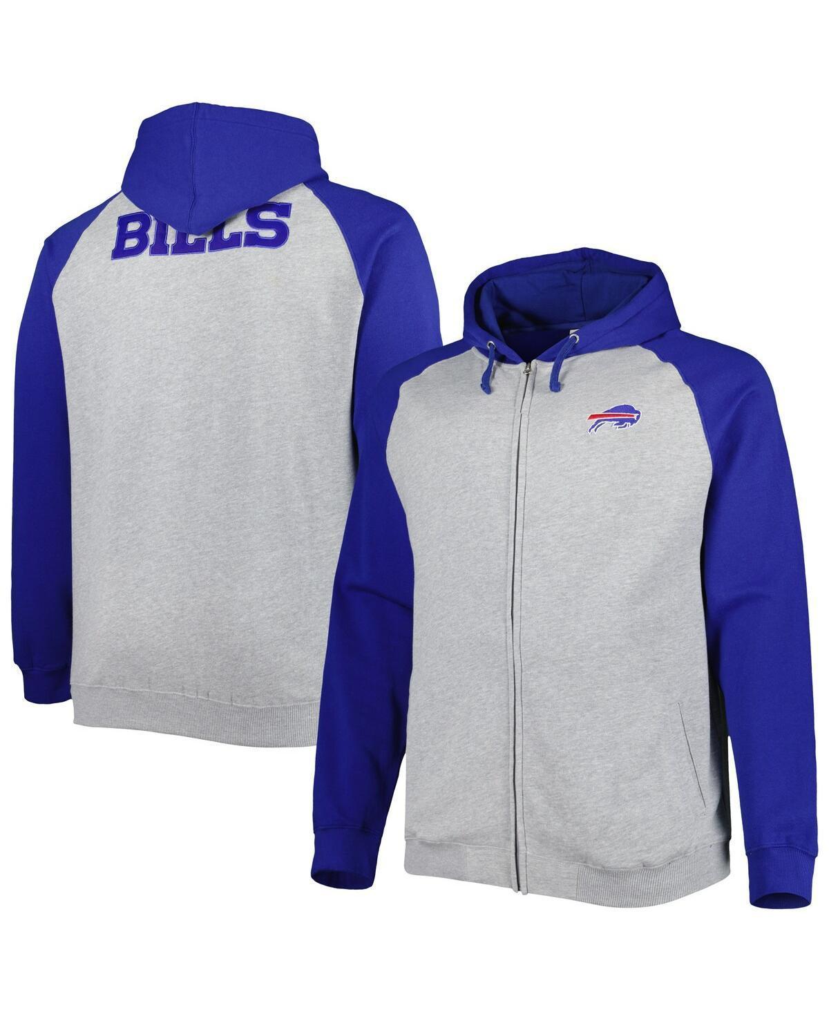 Mens Heather Gray Buffalo Bills Big & Tall Fleece Raglan Full-Zip Hoodie Jacket Product Image