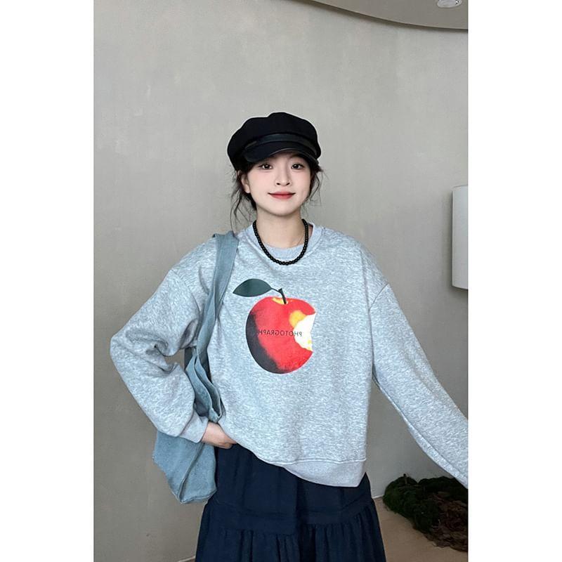 Round Neck Apple Print Sweatshirt Product Image