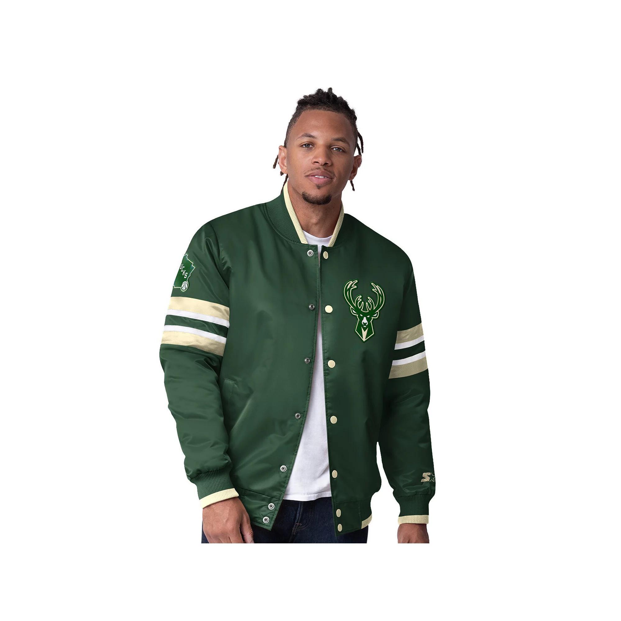 Men's Starter Hunter Green Milwaukee Bucks Scout I Full-Snap Varsity Jacket,  Product Image