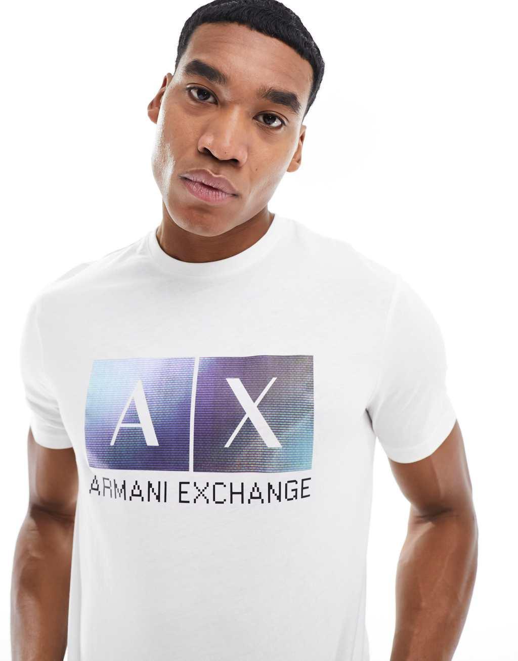 Armani Exchange chest box logo T-shirt in off white Product Image