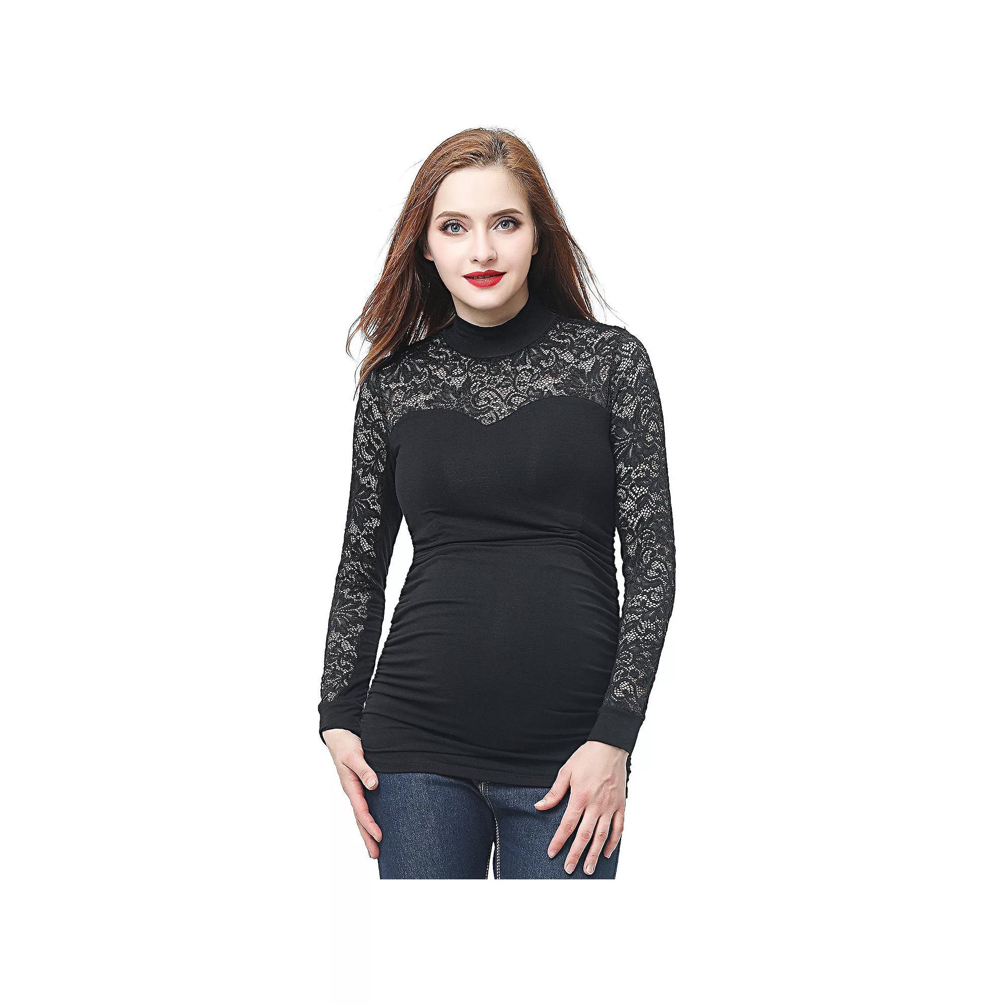Maternity Pokkori Mockneck Lace Panel Top, Women's,  Product Image