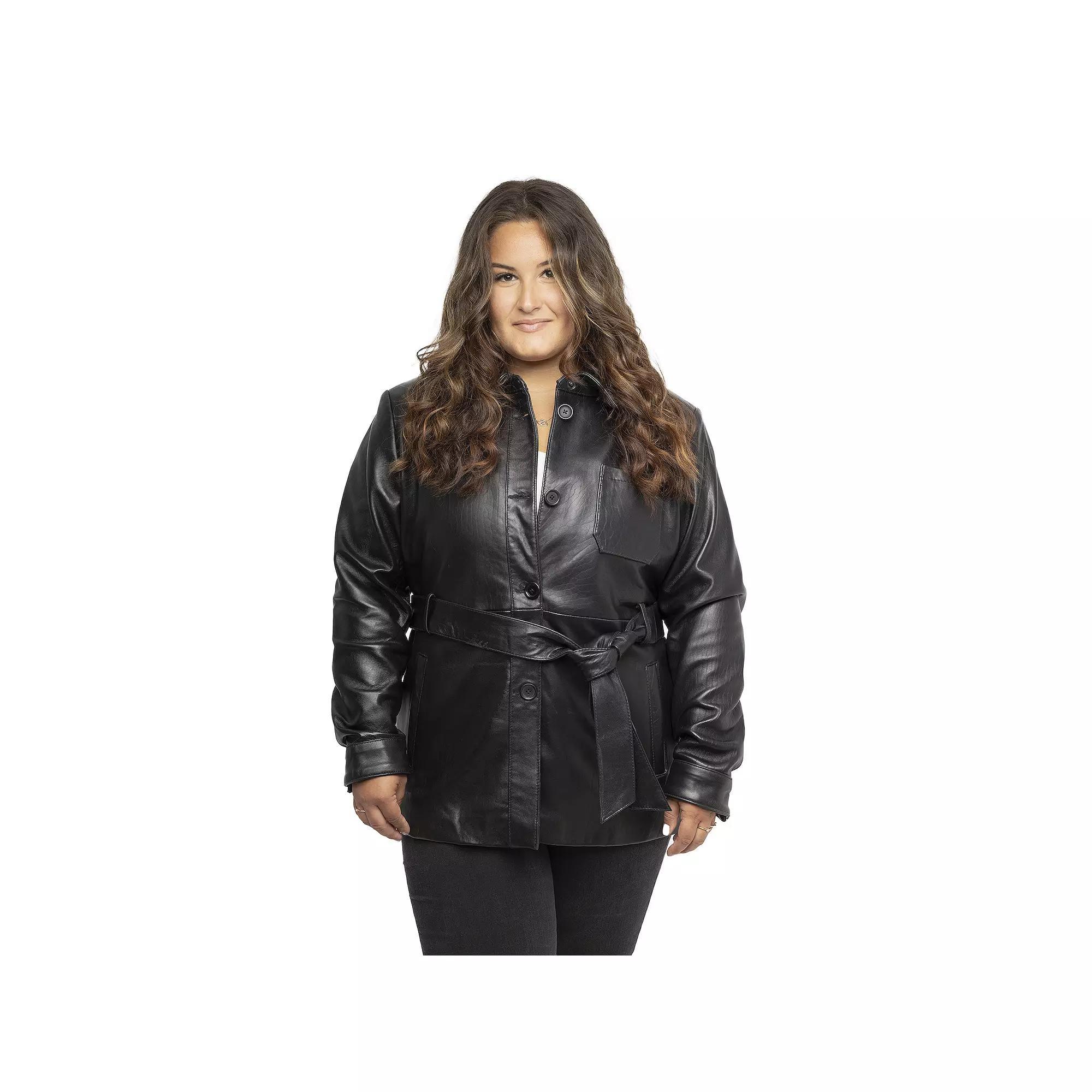 Plus Size Whet Blu Janely Leather Shirt Jacket, Women's, Size: 3XL, Black Product Image