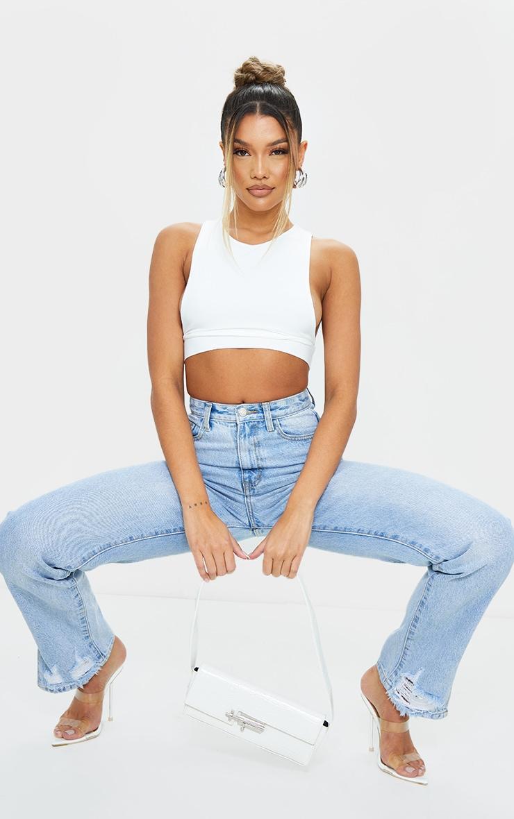 White Slinky Racer Extreme Dropped Armhole Crop Top Product Image