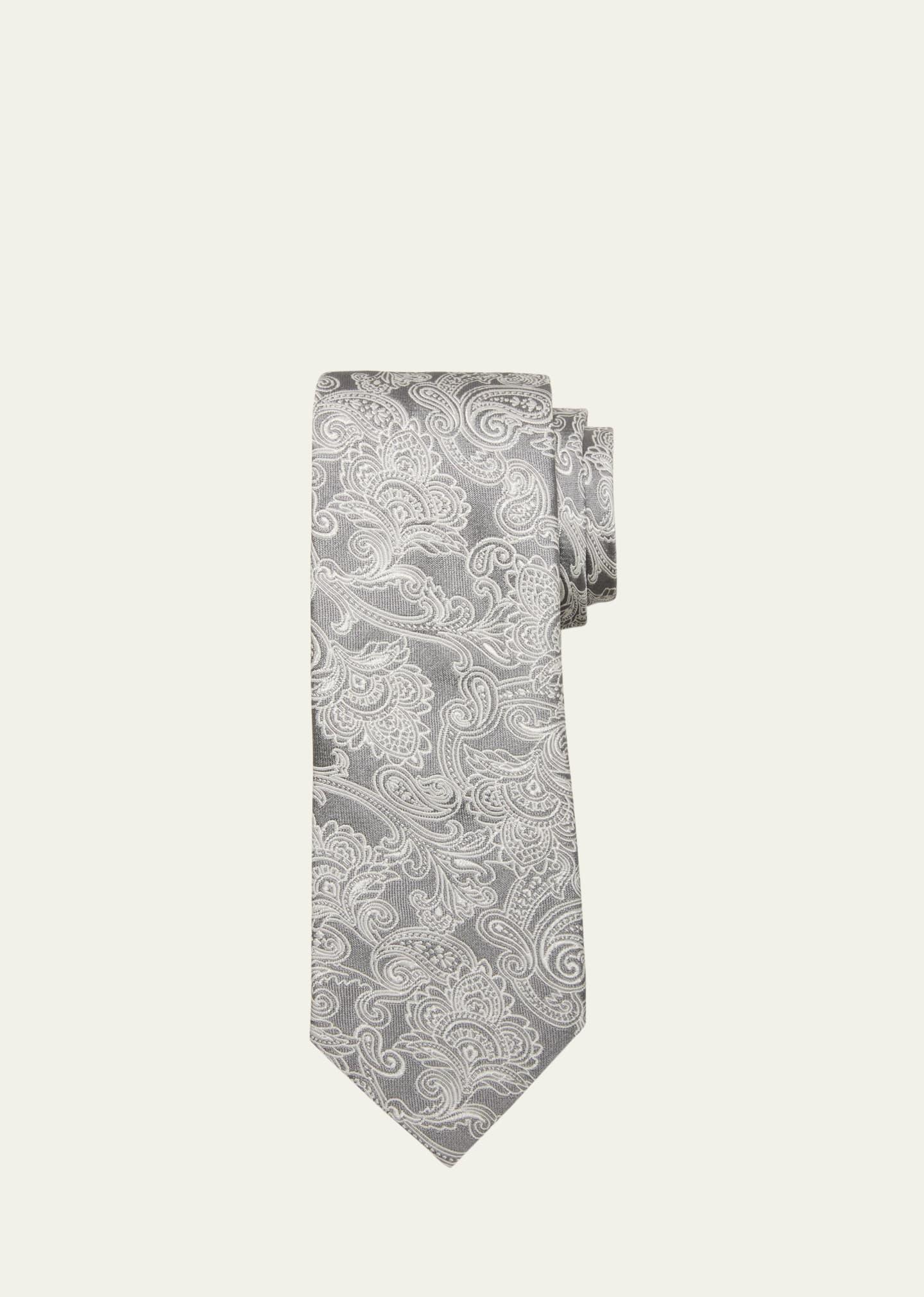 Mens Silk-Cotton Tonal Paisley Tie Product Image