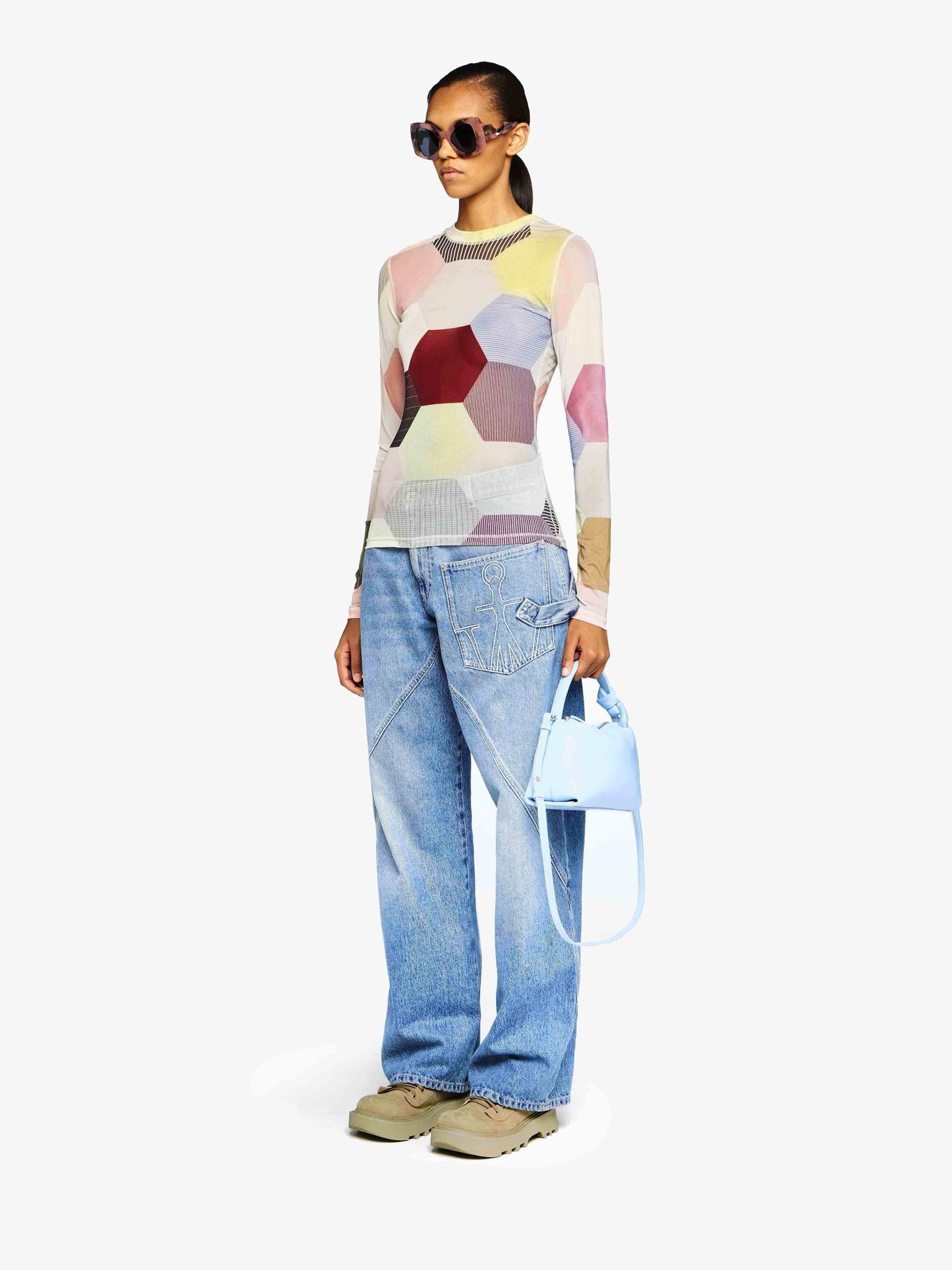 'PATCHWORK' PRINT - SHEER LONG SLEEVE TOP Product Image