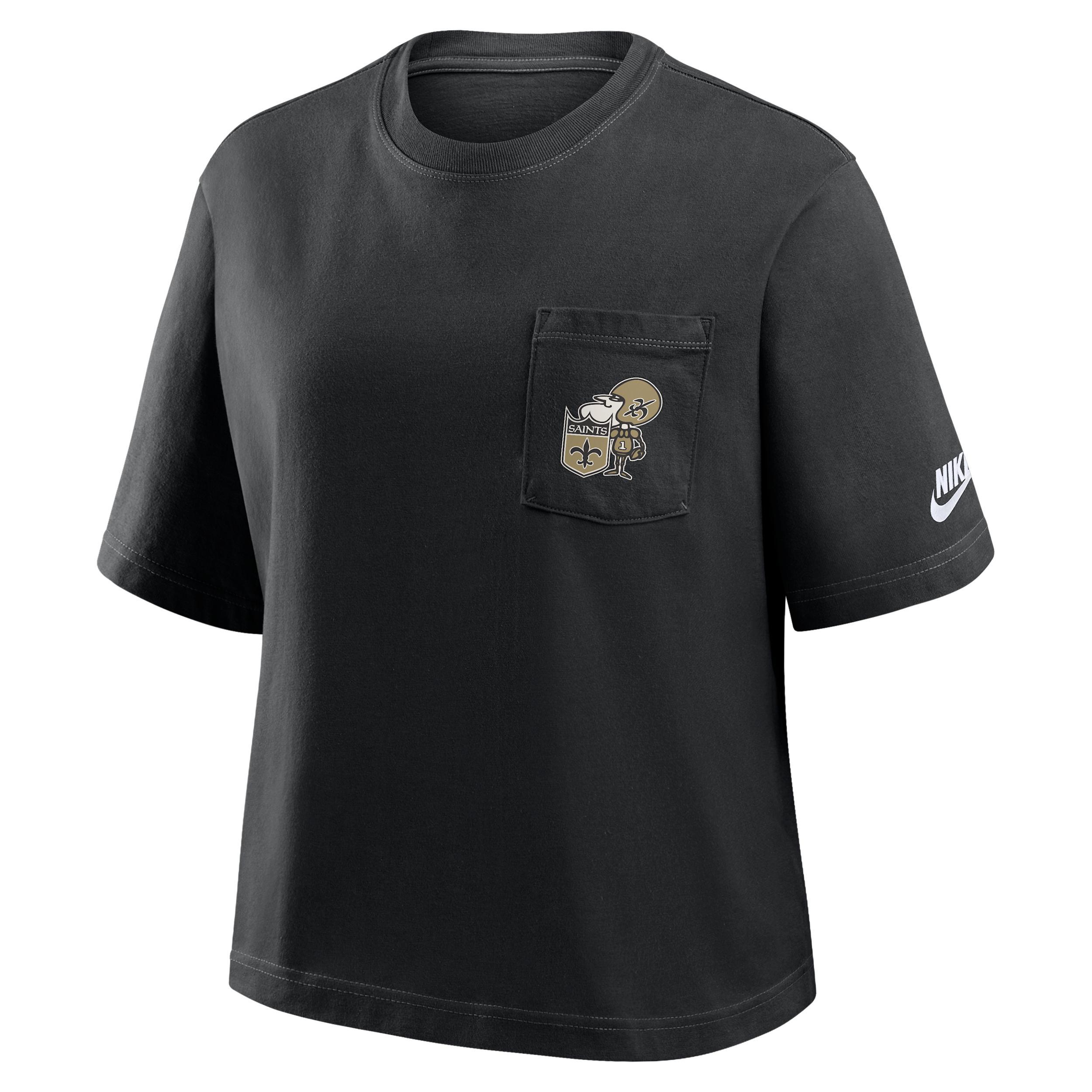 New Orleans Saints Rewind Pocket Boxy Nike Womens NFL T-Shirt | 11CM00A7WV-WZ9 Product Image