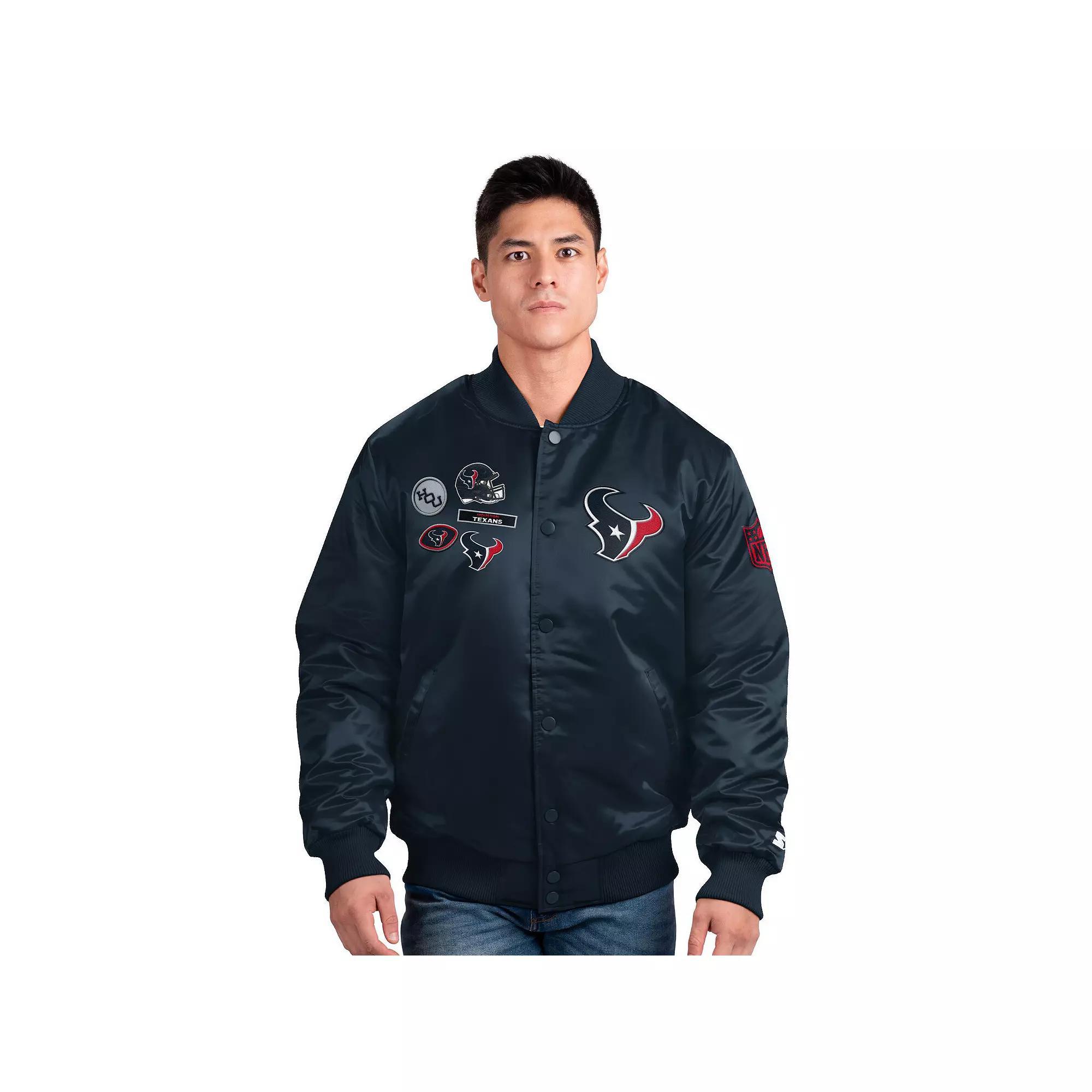 Men's Starter Navy Houston Texans Exclusive Satin Full-Snap Varsity Jacket,  Product Image