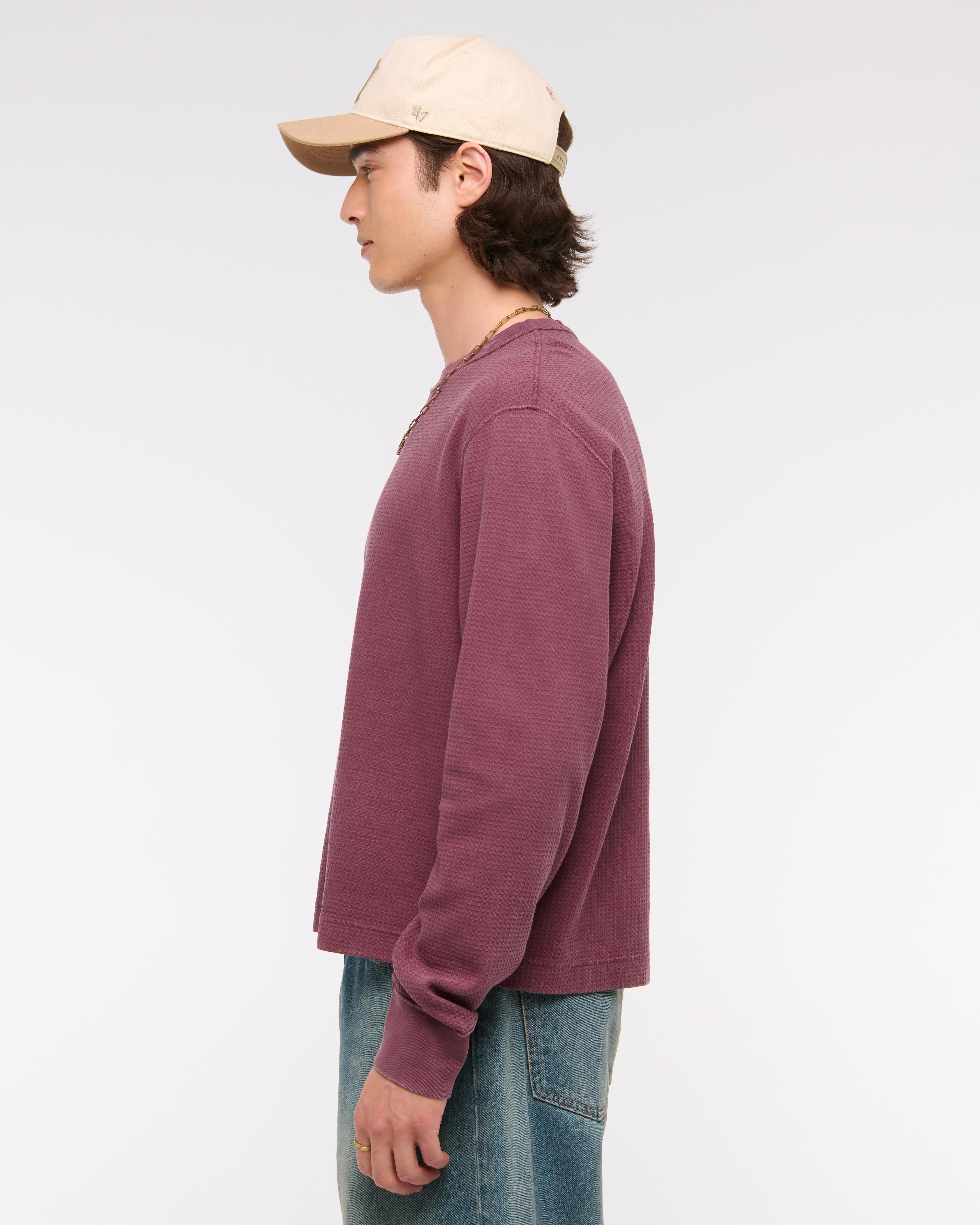 Long-Sleeve Grid Waffle Cropped Tee Product Image