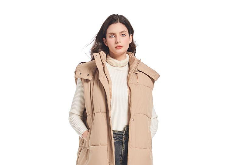 Hooded Zip-Up Plain Long Vest Product Image