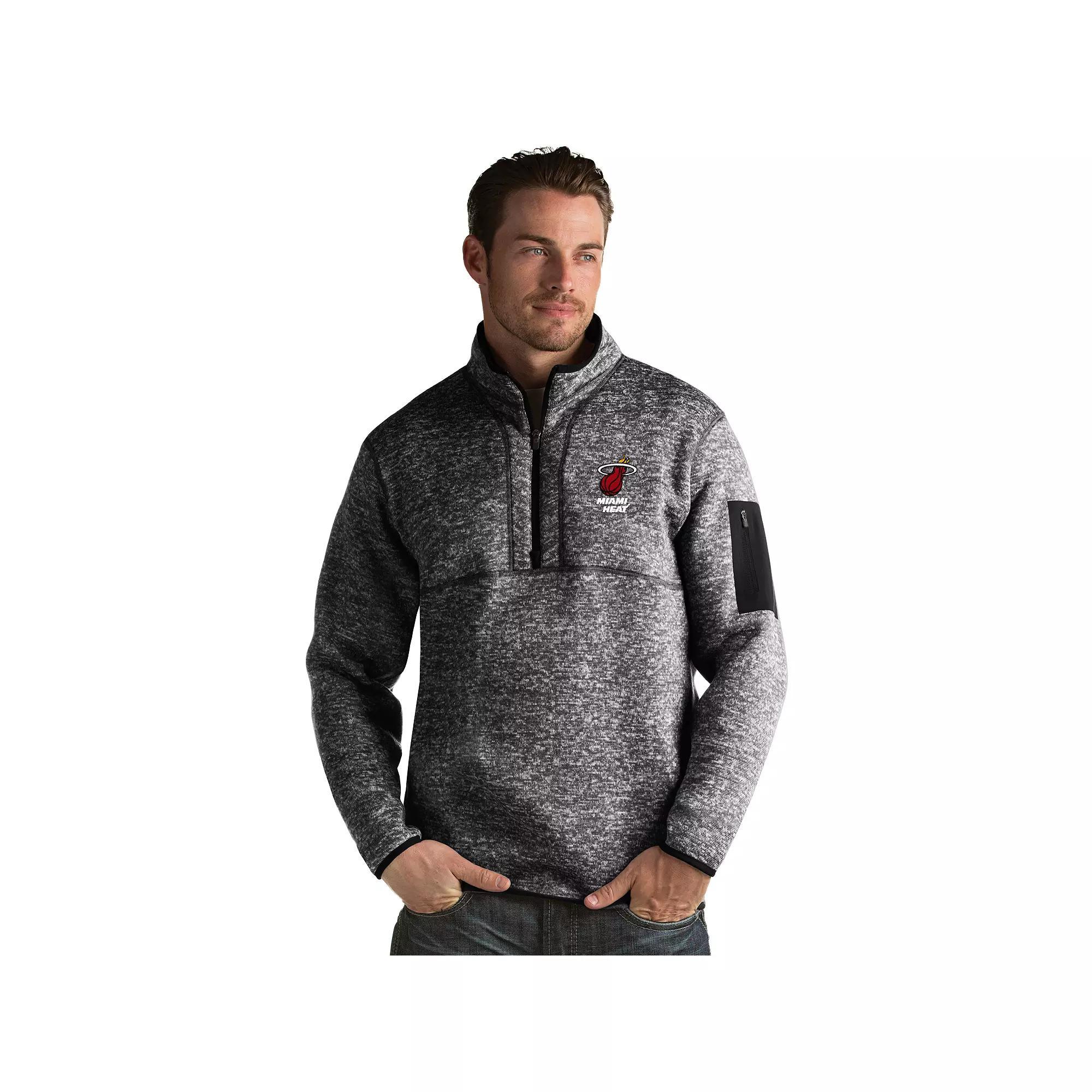 Men's Antigua Miami Heat Fortune Pullover, Size: 3XL, Black Grey Product Image