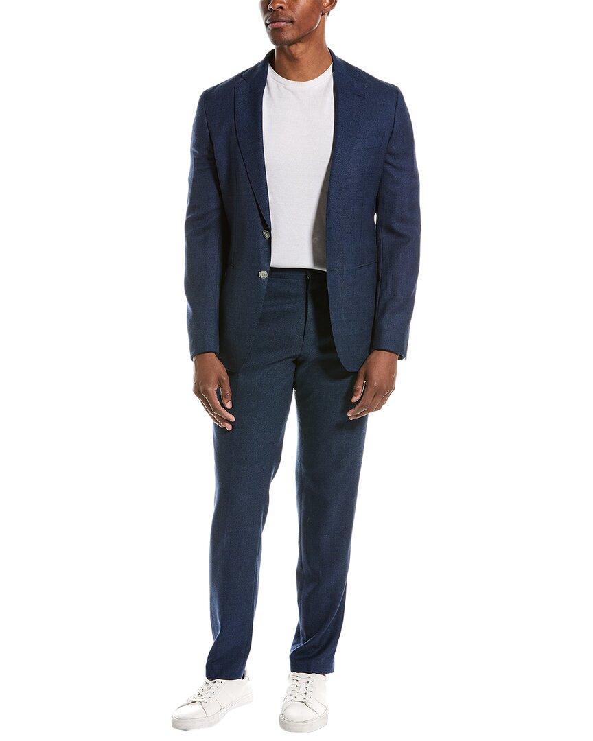 Wool Suit With Flat Front Pant In Blue Product Image