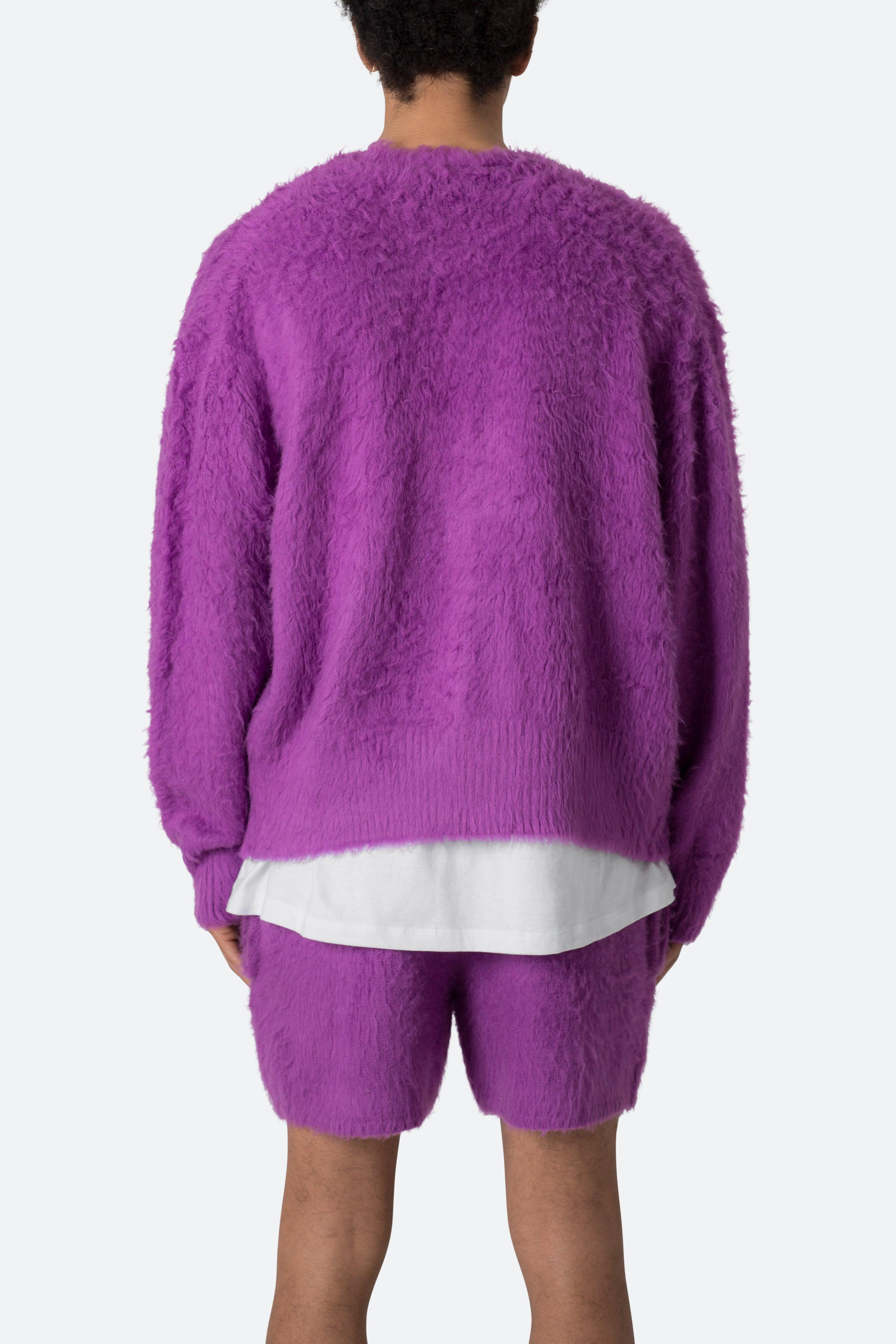 Fuzzy Cardigan Sweater - Purple Product Image