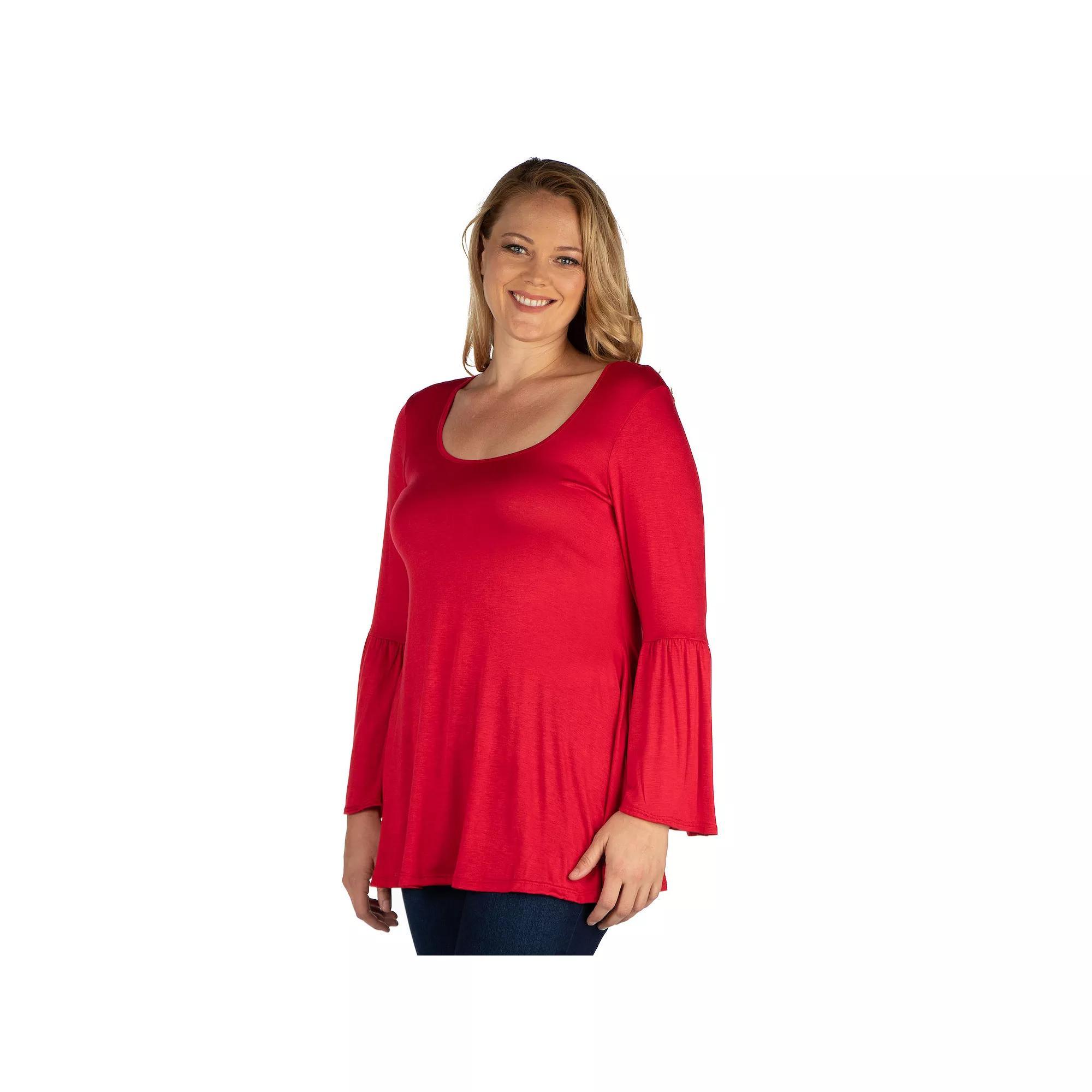 Plus Size 24Seven Comfort Apparel Bell Sleeve Flared Tunic Top, Womens Product Image