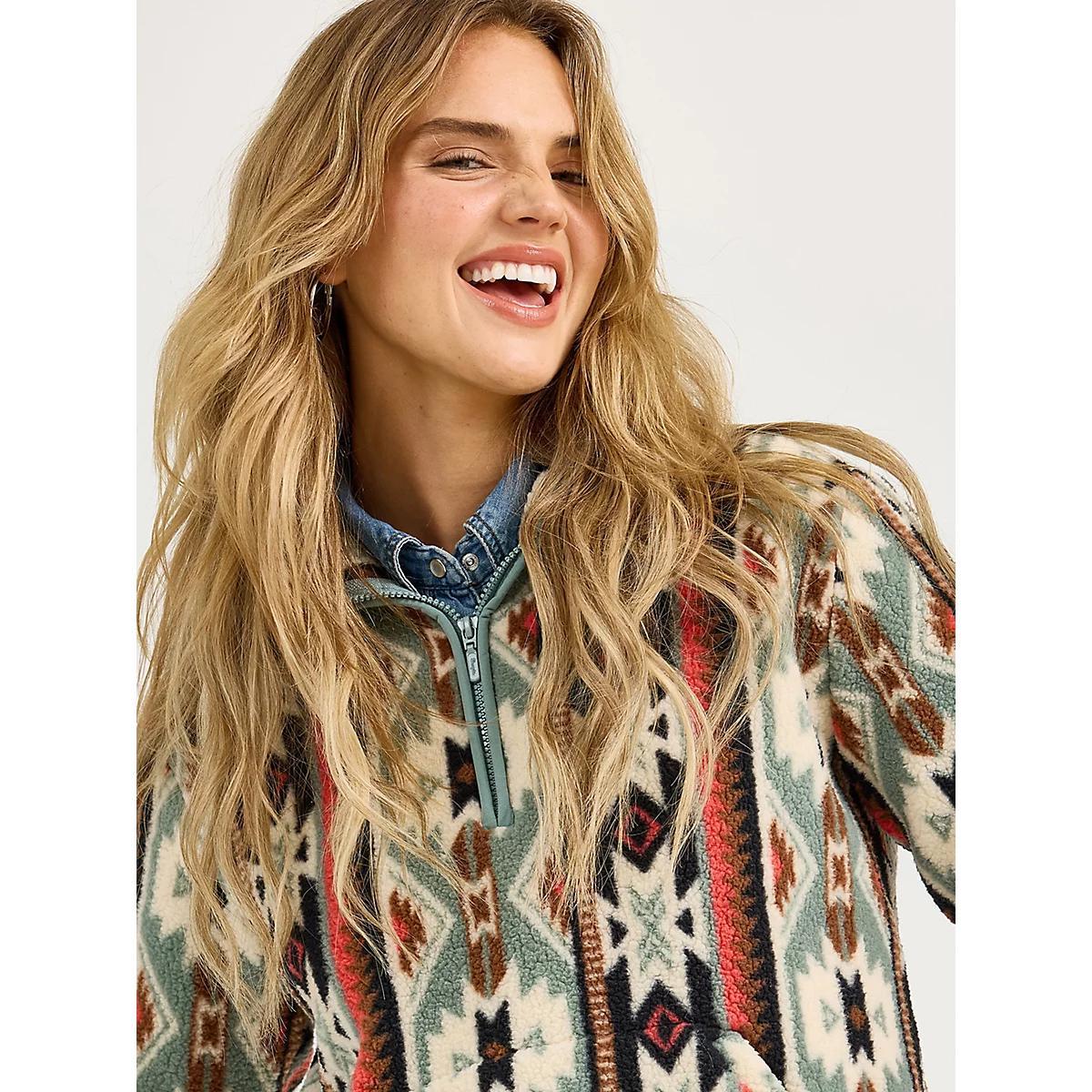 Women's Wrangler Retro® Quarter-Zip Sherpa Pullover in Azure Coral Product Image