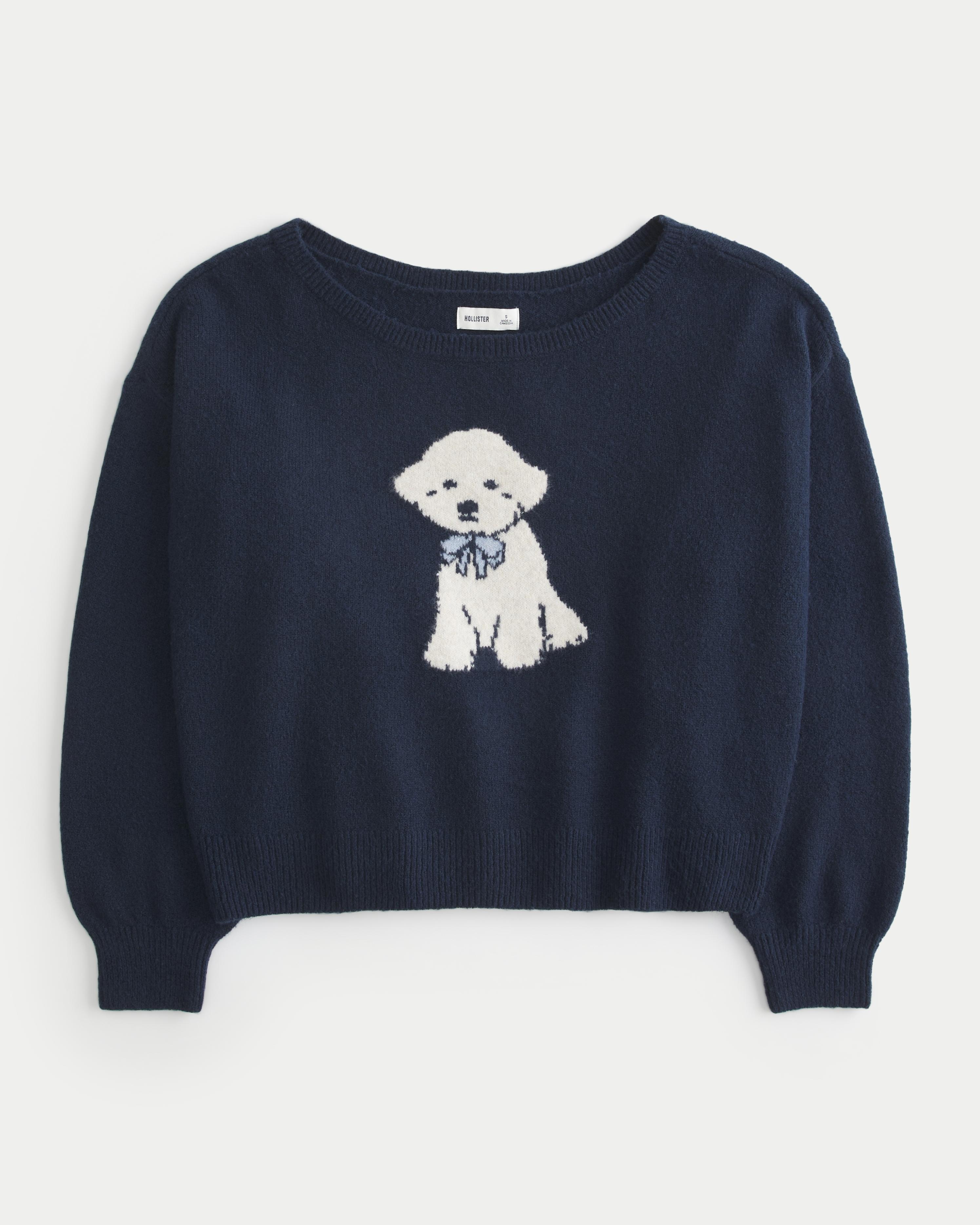 Hollister Comfy Cloud Easy Off-the-Shoulder Puppy Graphic Sweater Product Image