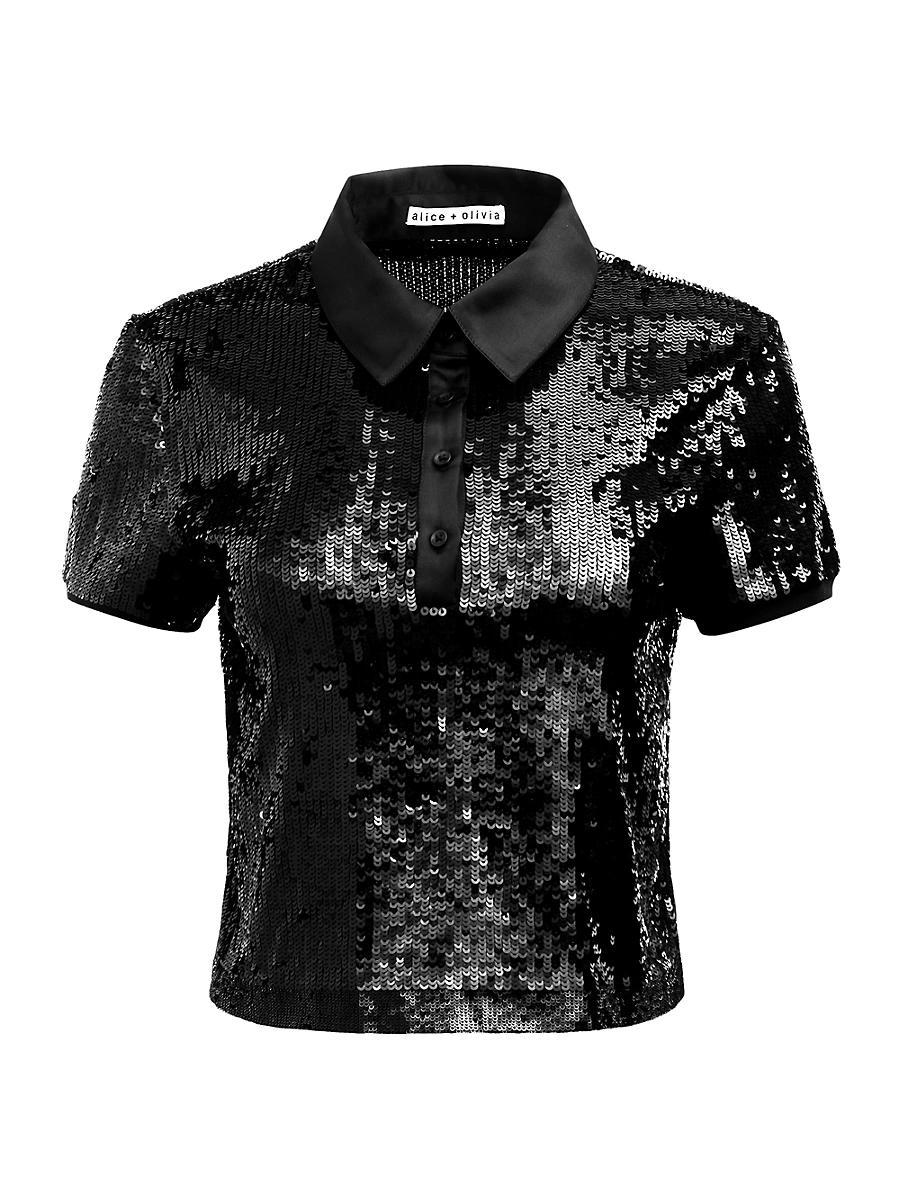 Womens Sequined Fitted Polo Shirt Product Image