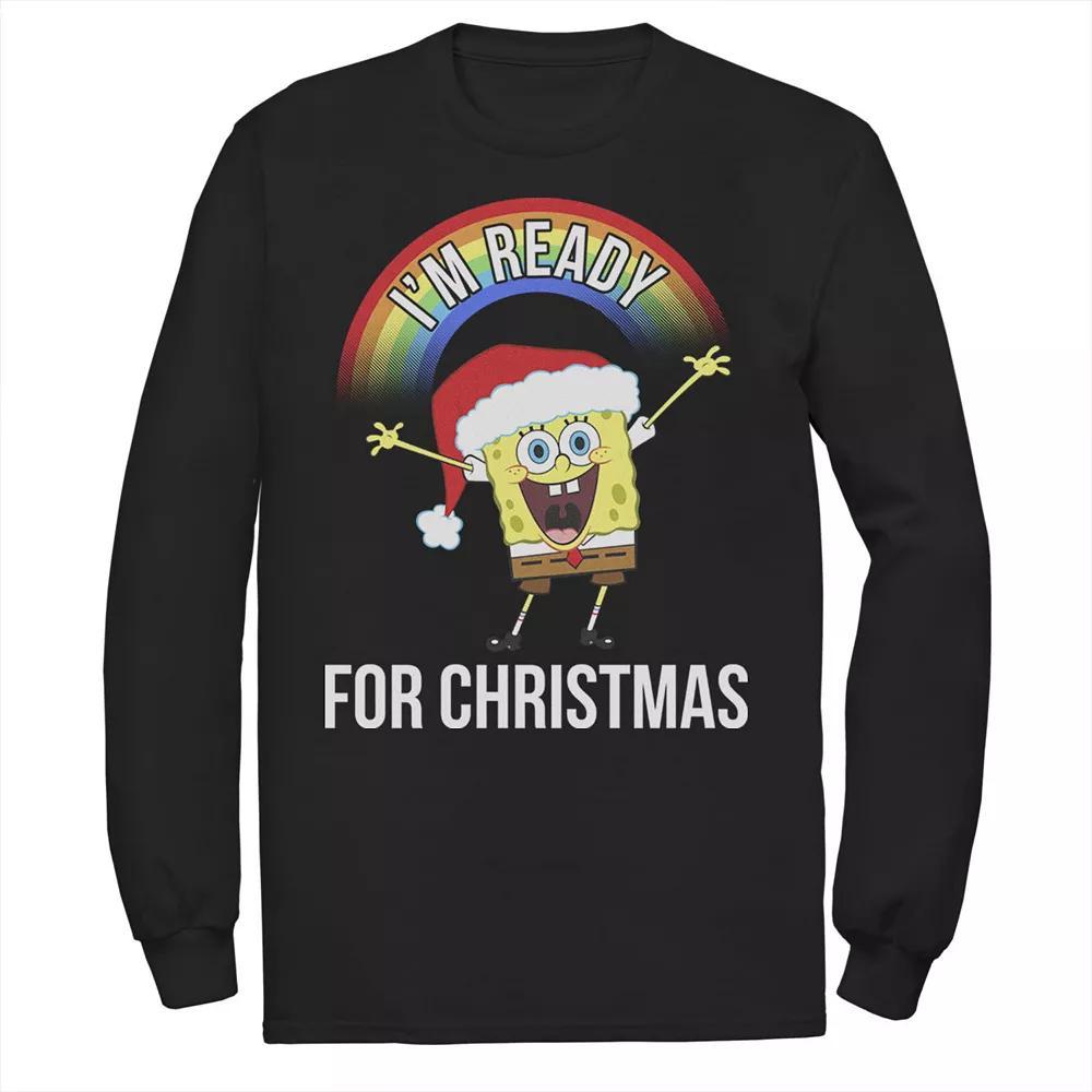 Men's Nickelodeon SpongeBob SquarePants I'm Ready For Christmas Rainbow Long Sleeve Graphic Tee, Size: 3XL, Blue Product Image