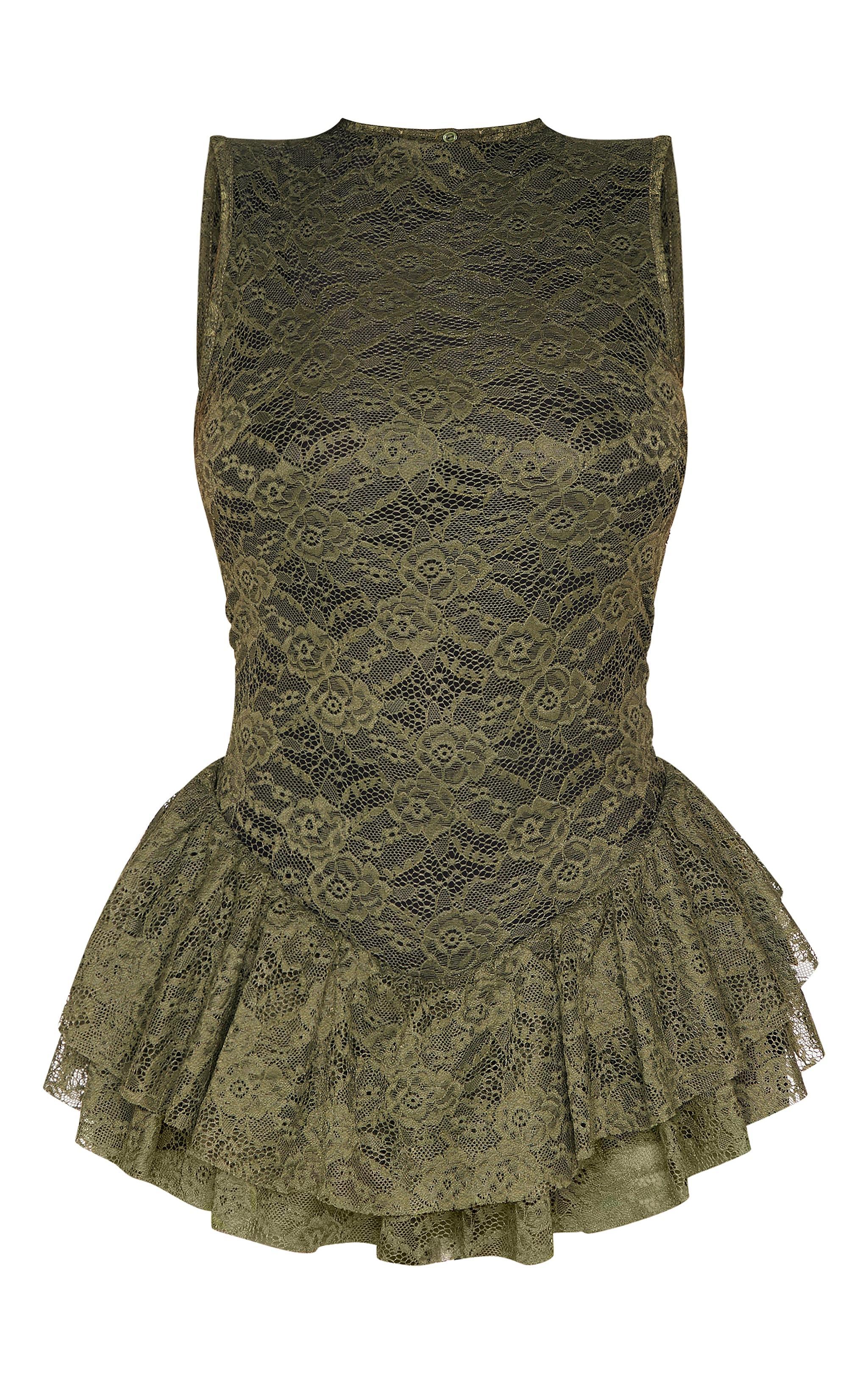 Shape Khaki Lace Dropped Hem Multi Frill Romper Product Image