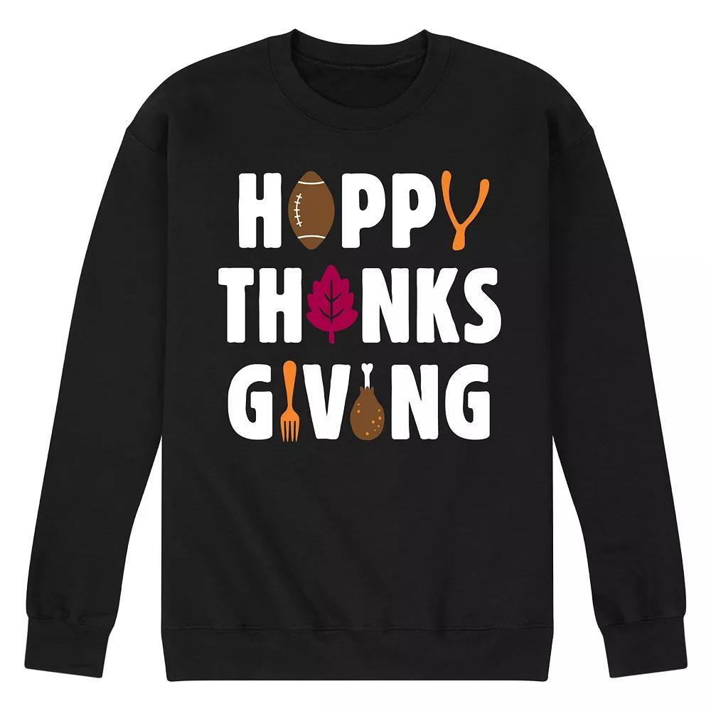 Men's Happy Thanksgiving Icons Fleece Sweatshirt, Size: XXL, Black Product Image
