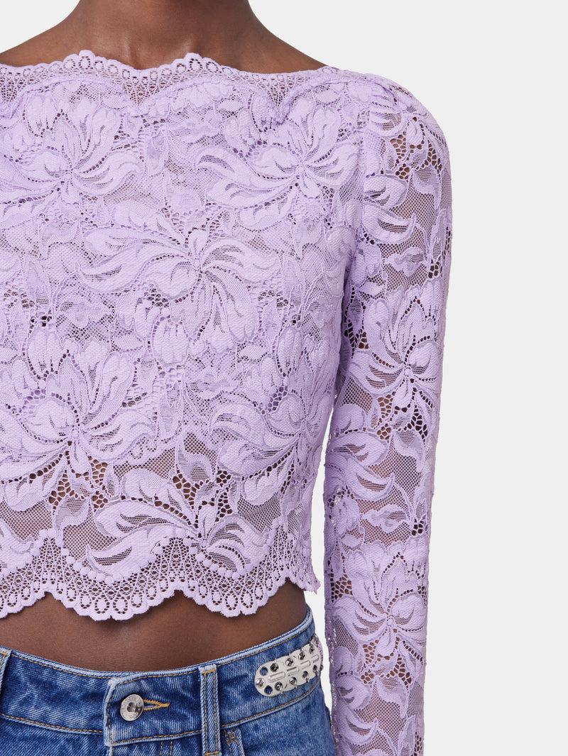 LAVENDER LONG-SLEEVED CROP TOP IN LACE Product Image