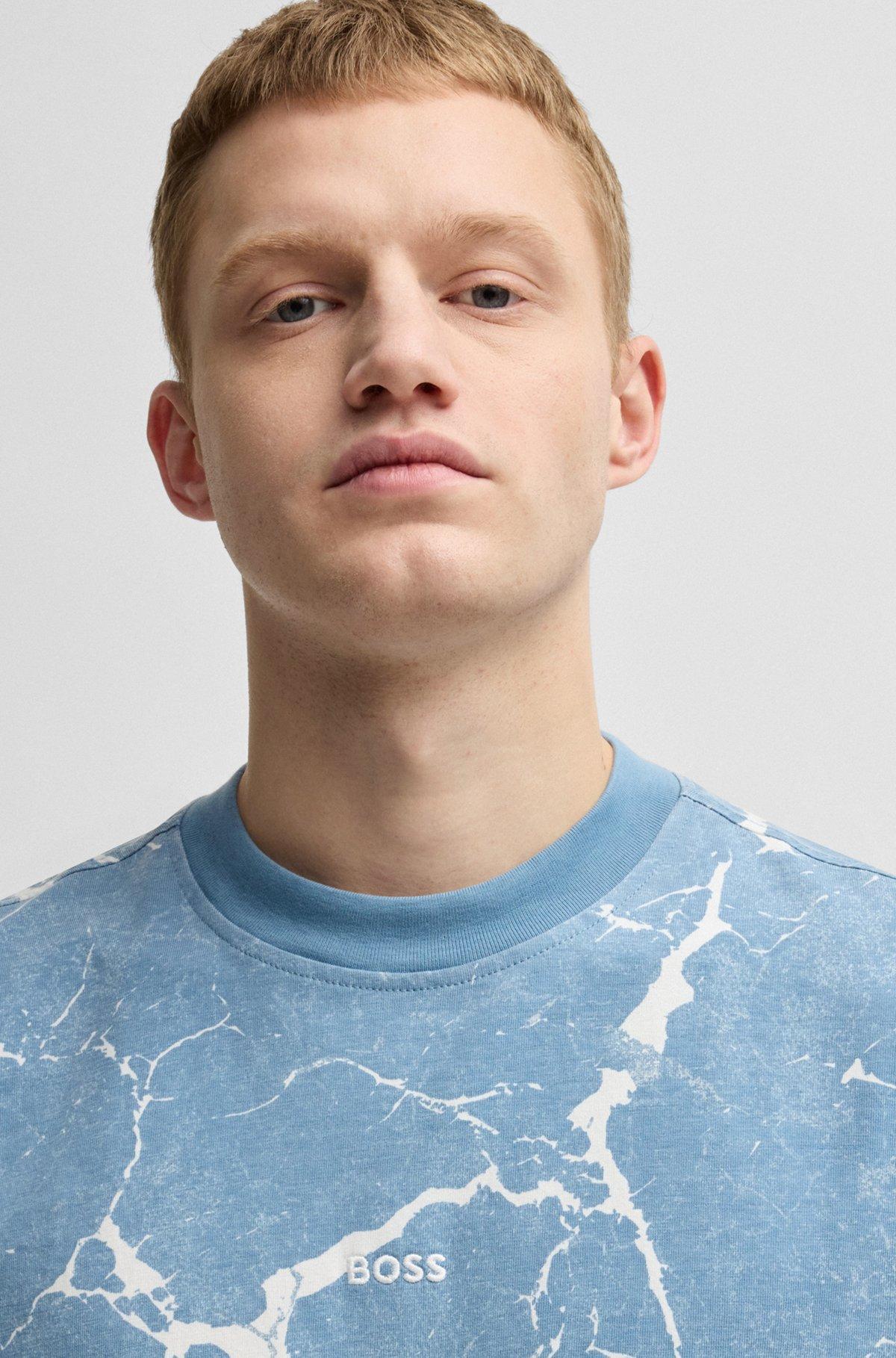 BOSS - Cotton-jersey T-shirt with all-over print - Light Beige Product Image