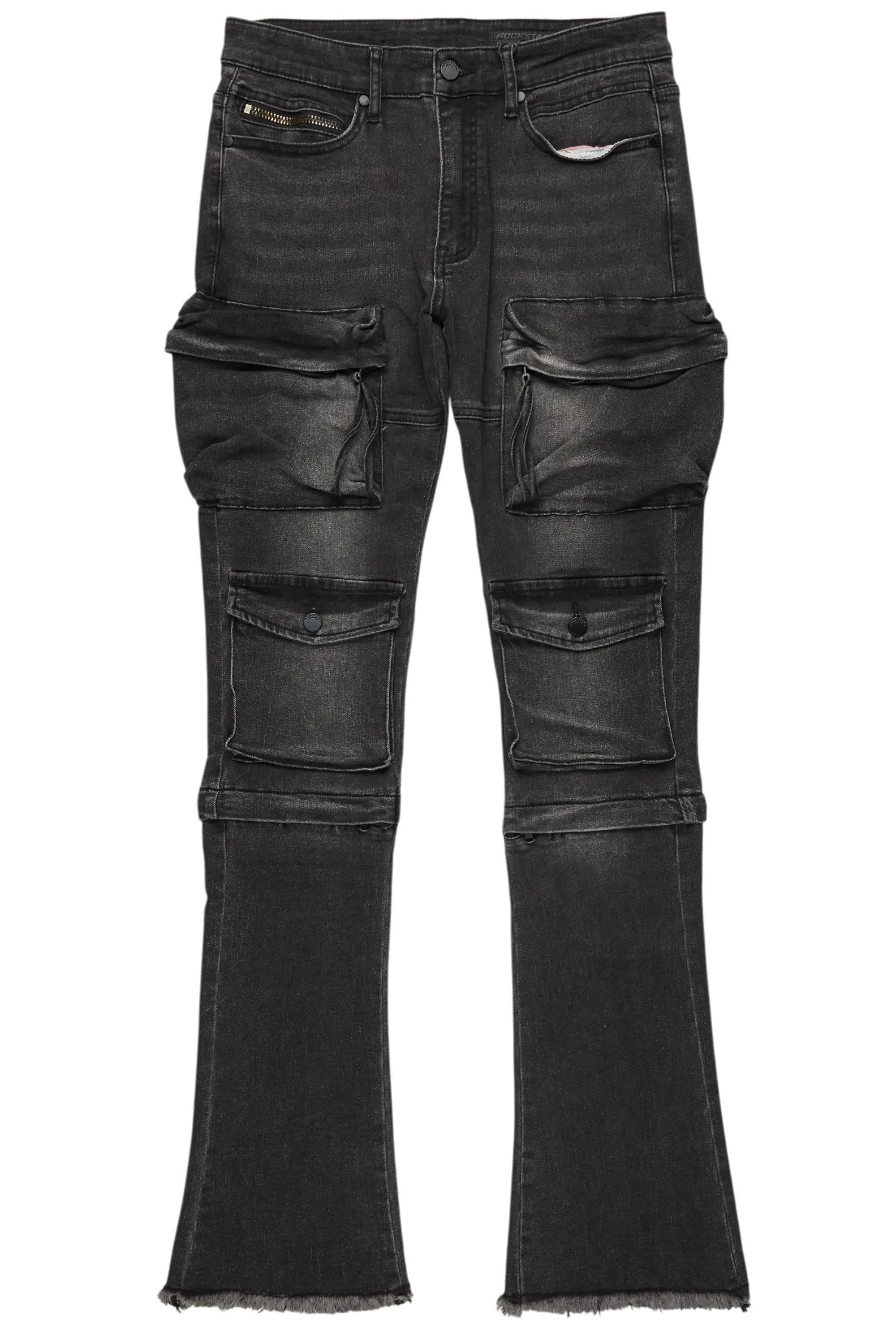 Jan Black Stacked Flare Cargo Jean Male Product Image