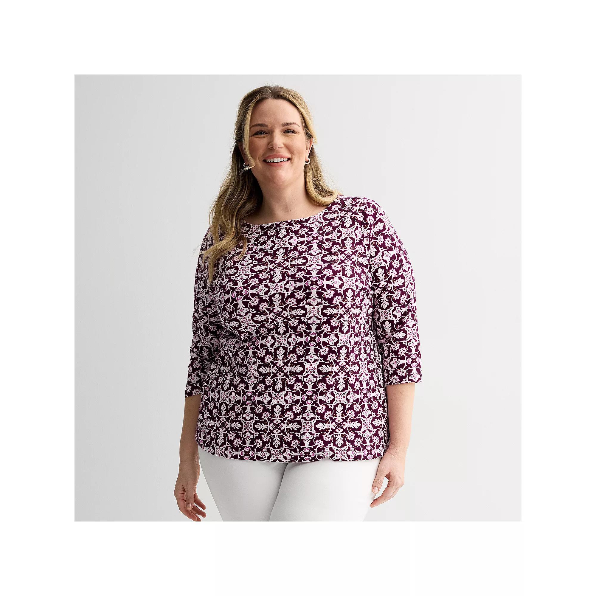 Plus Size Croft & Barrow® Boatneck Top, Women's, Size: 5XL, Pink Folk Mosaic Product Image