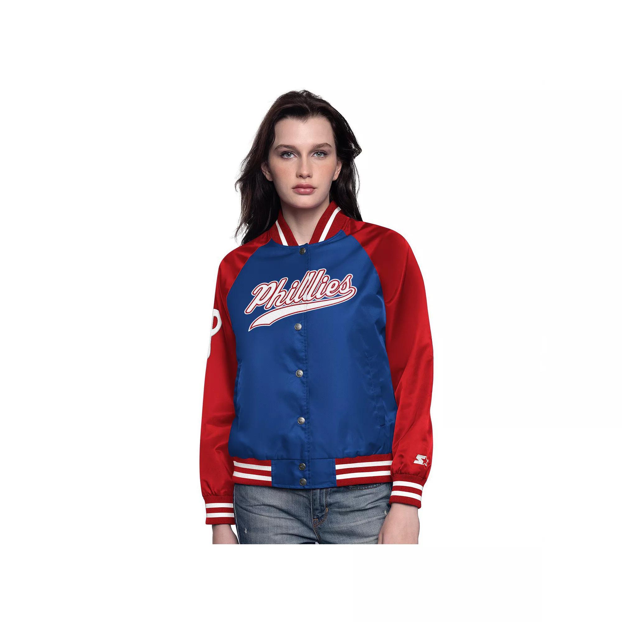 Women&#x27;s Starter Royal/Red Philadelphia Phillies Home Run Full-Snap Varsity Jacket, Size: Small, Blue Product Image