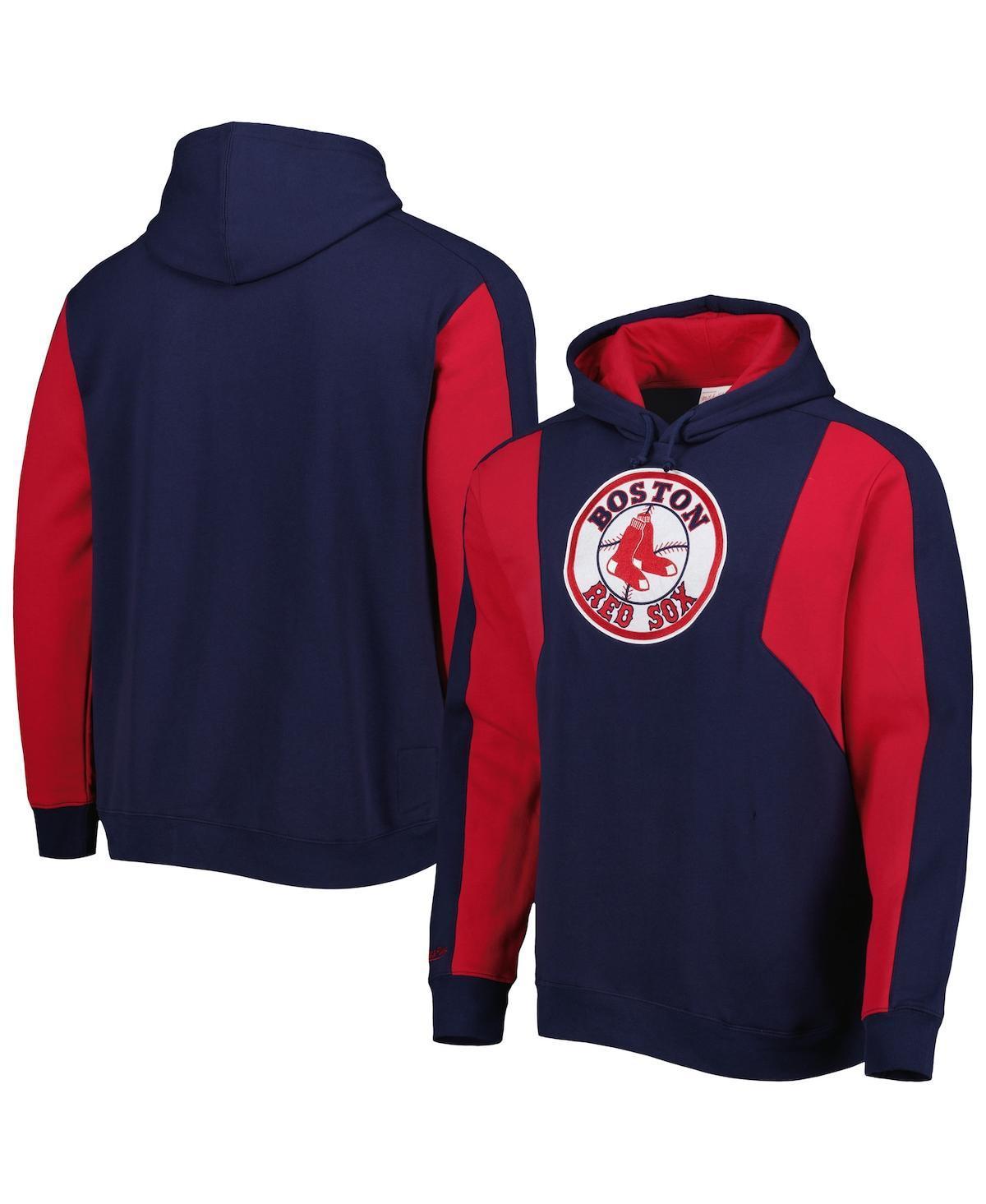 Mens Mitchell & Ness /Red Boston Red Sox Colorblocked Fleece Pullover Hoodie Blue Product Image