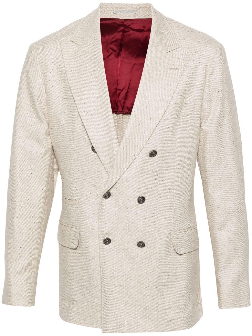 BRUNELLO CUCINELLI Double-breasted Wool Blend Blazer In Beige Product Image