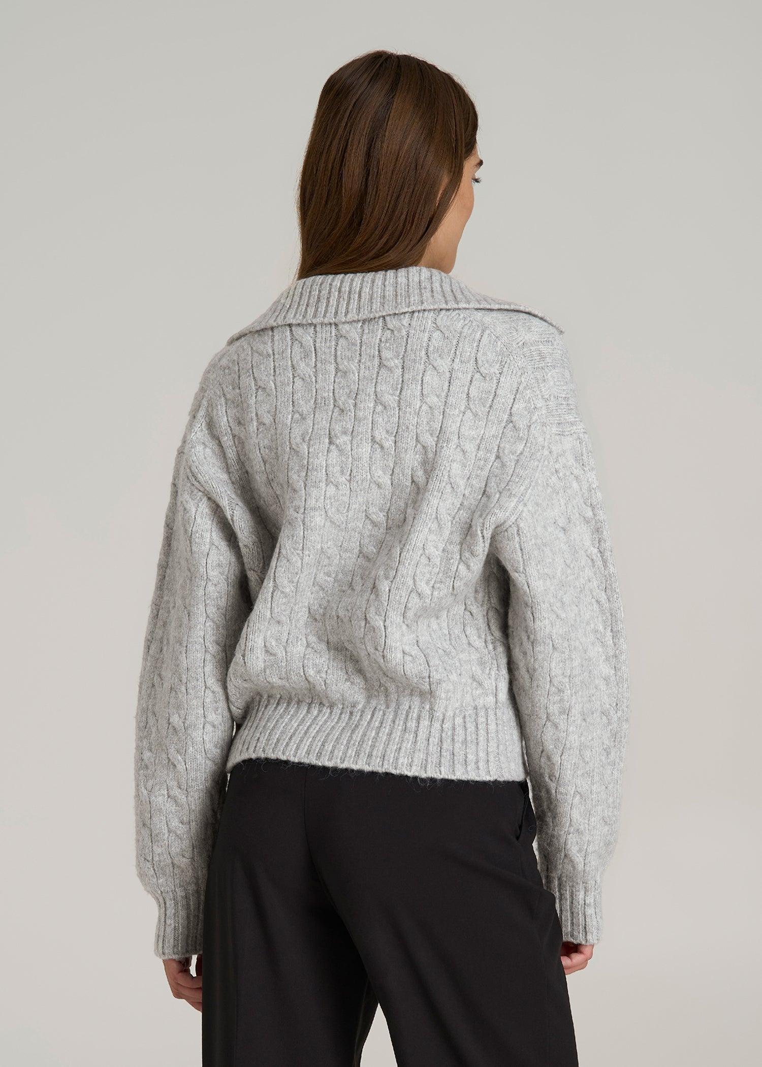 Johnny Collar Cable Knit Sweater for Tall Women in Grey Mix Female Product Image