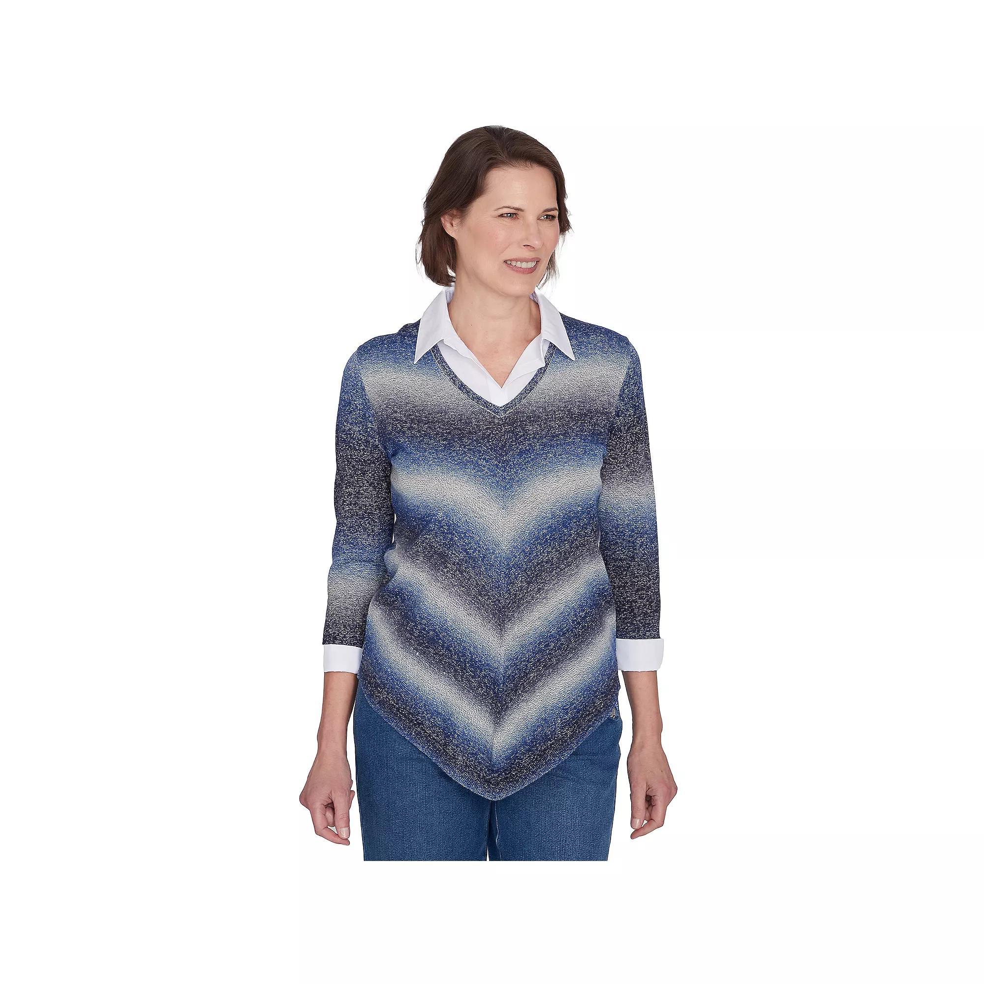 Women's Alfred Dunner Chevron Ombre Woven Sweater, Size: Large, Grey Product Image