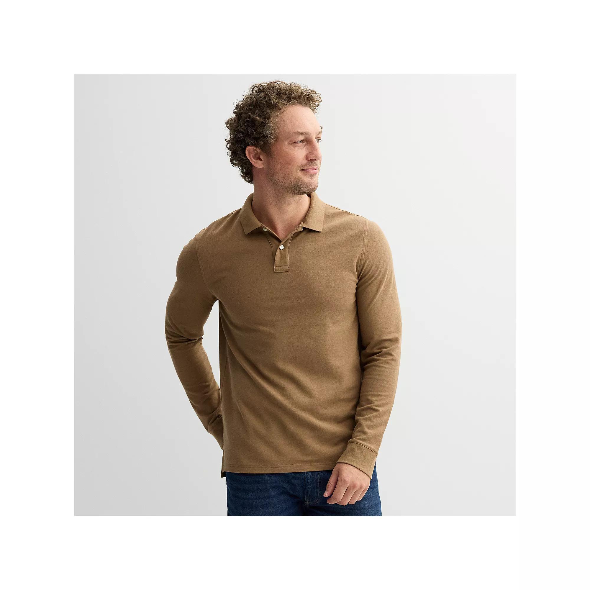 Men's Sonoma Goods For Life® Long Sleeve Pique Polo, Size: Small, Light Brown Product Image