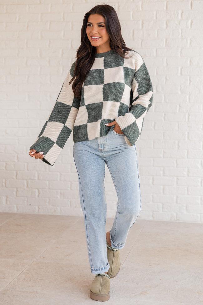 Best Behavior Green Checkered Crew Neck Sweater Product Image