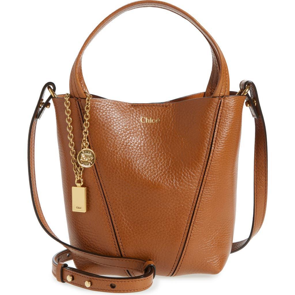 CHLOÉ Spin Mini Tote Bag In Grained Calfskin In Brown Product Image