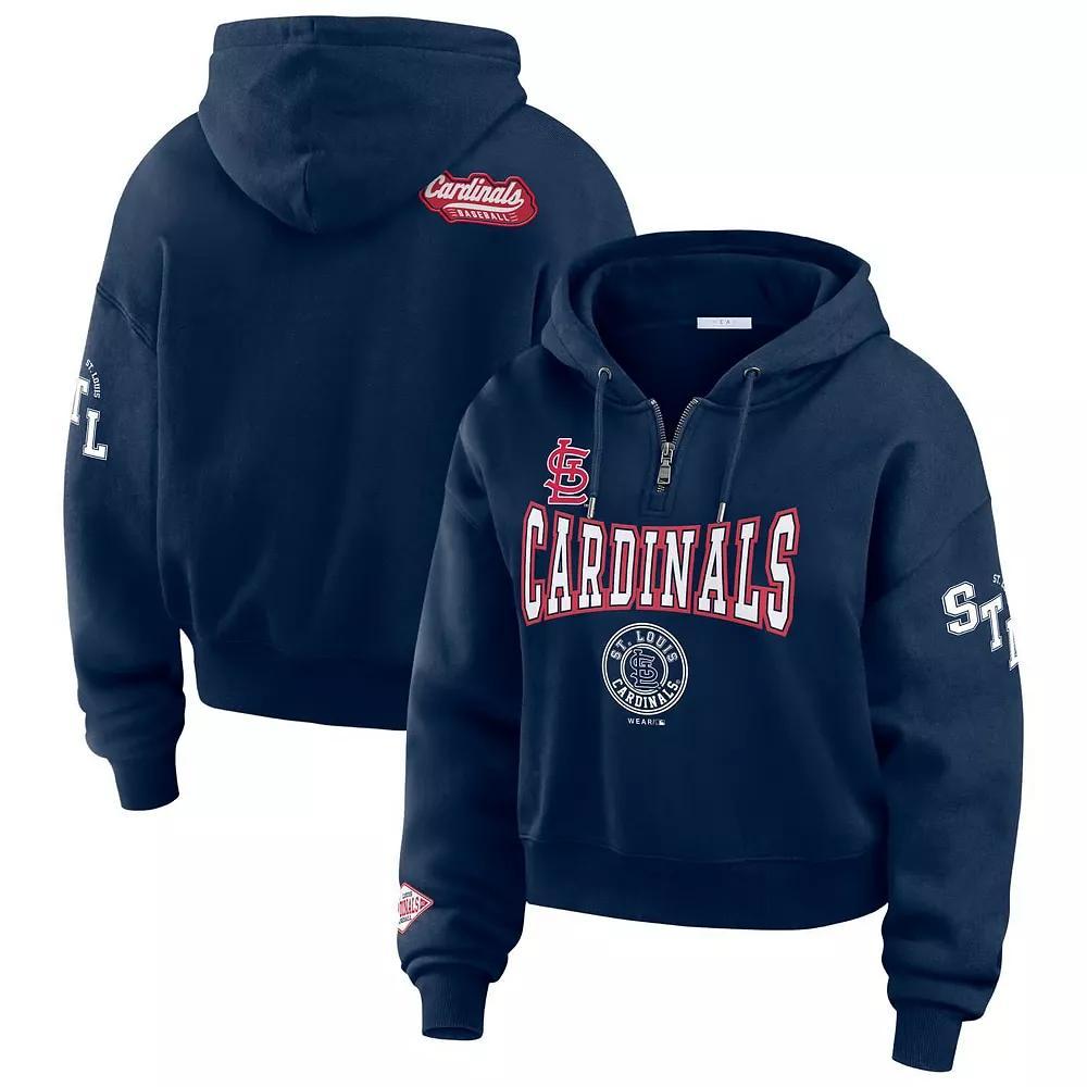 Women's WEAR by Erin Andrews Navy St. Louis Cardinals  Patch Quarter-Zip Hoodie, Size: 2XL, Blue Product Image