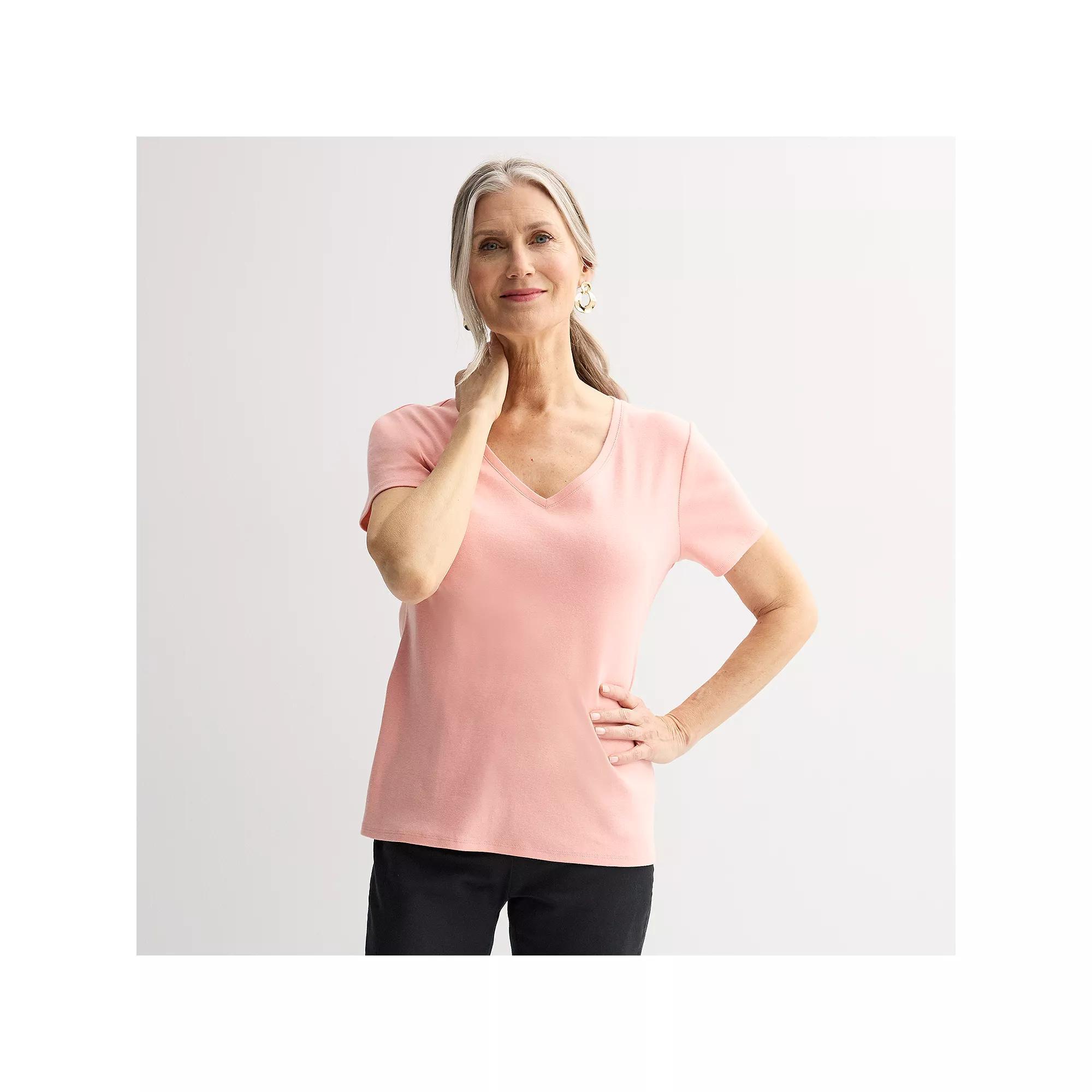 Women's Croft & Barrow® Essential V-Neck Tee, Size: XL, Smo Pink Product Image