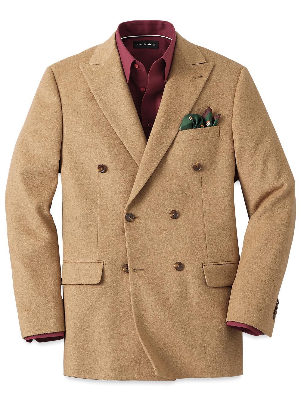 Camel Hair Double Breasted Peak Lapel Sport Coat - Camel Product Image