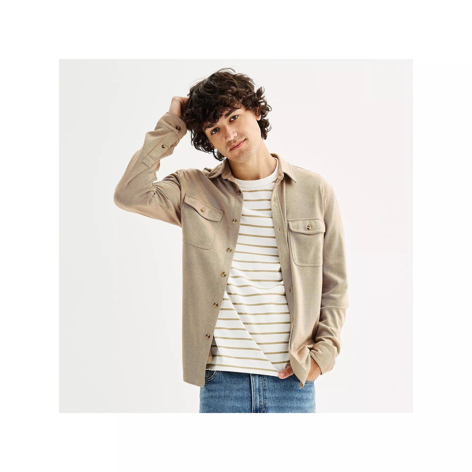 Men's Sonoma Goods For Life® Long Sleeve Supersoft Knit Button-Up Shirt, Size: XXL, Light Brown Product Image